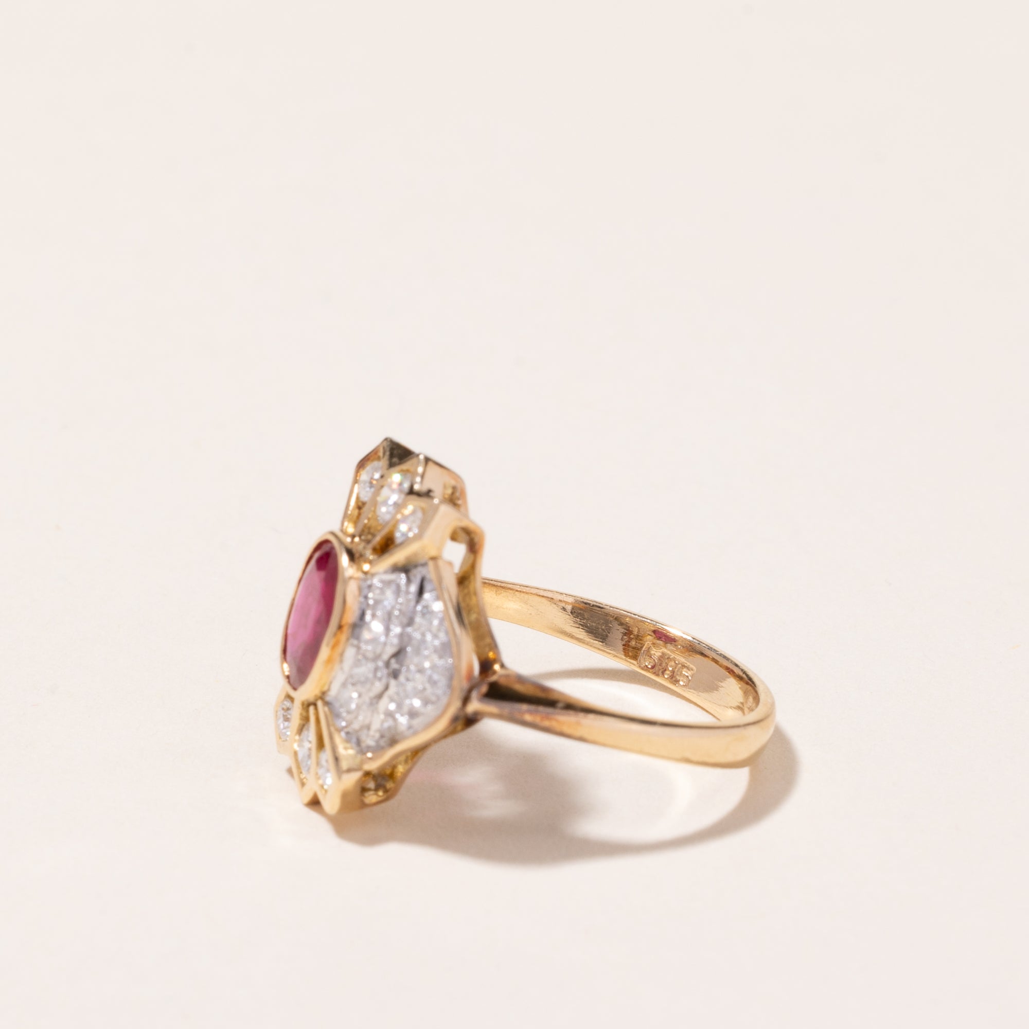 14k Yellow Gold Ruby and Diamond Ring | 0.58ct, 0.14ctw | SZ 4.5