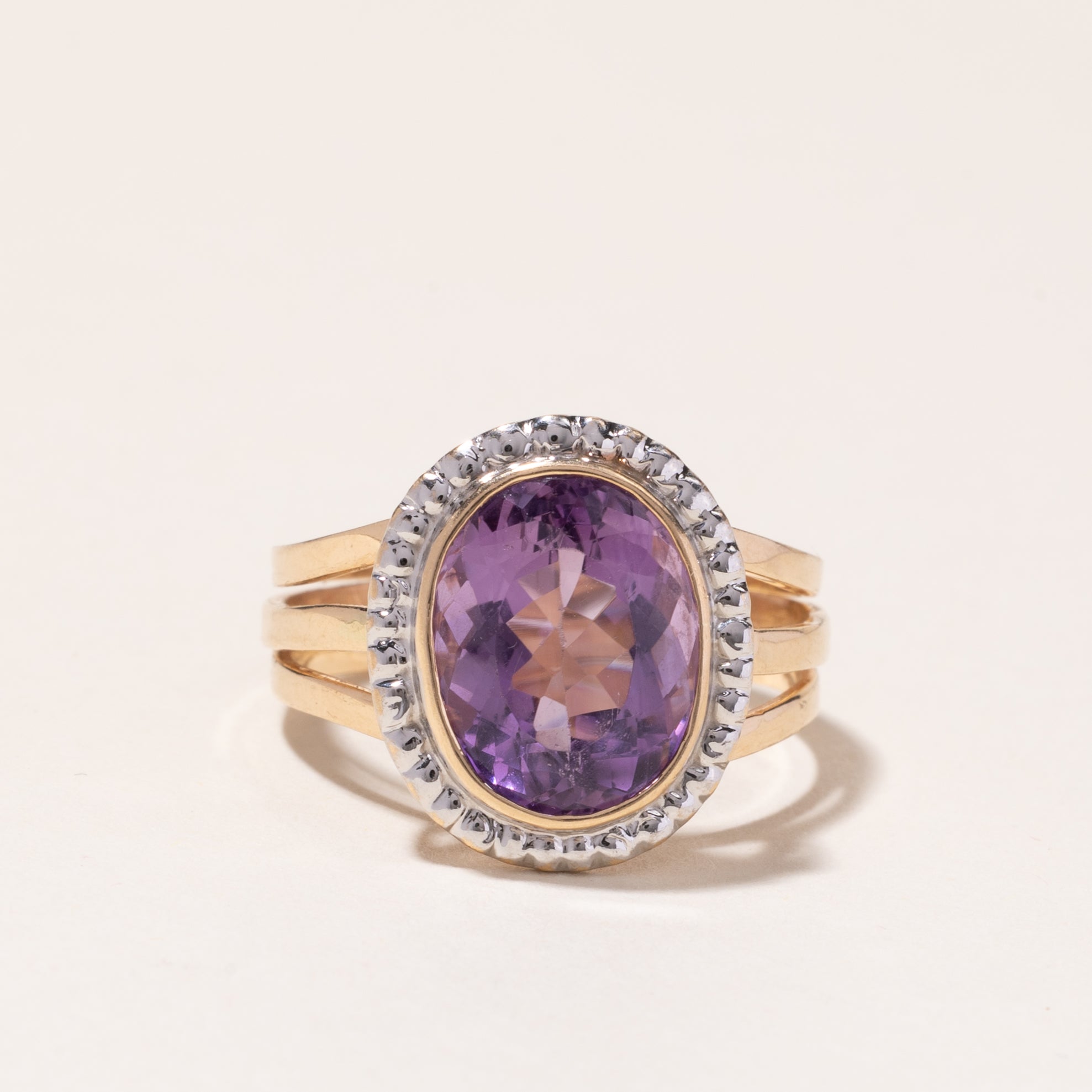 14k Yellow and White Gold Amethyst Ring | 5.29ct | SZ 11