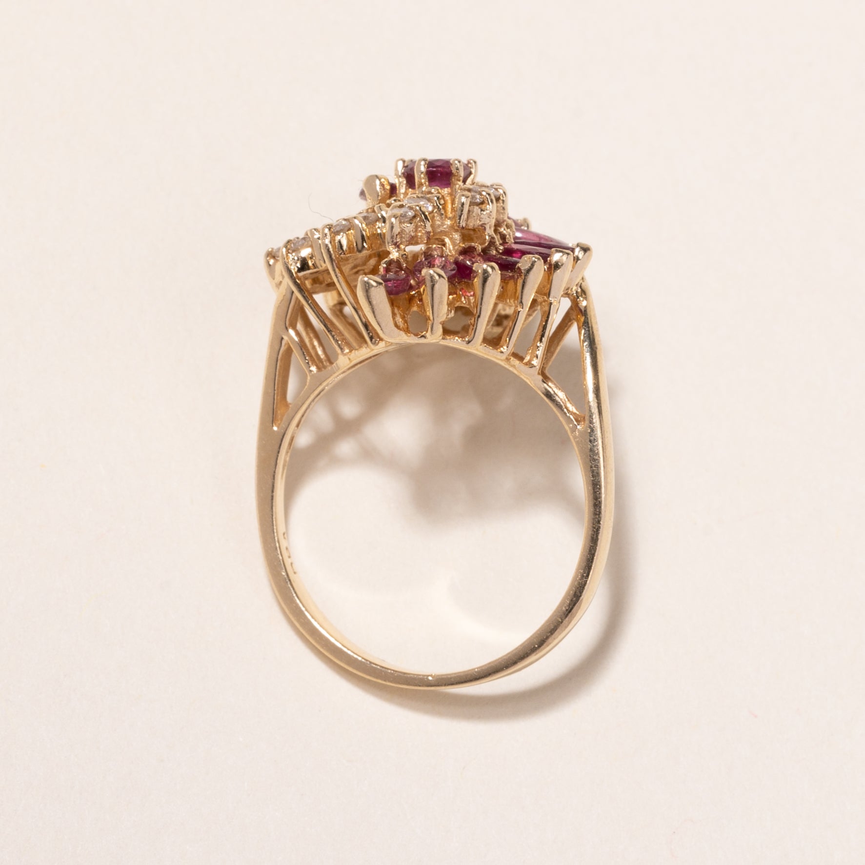 14k Yellow Gold Ruby and Diamond Ring | 1.85ctw, 0.50ctw | SZ 6.75