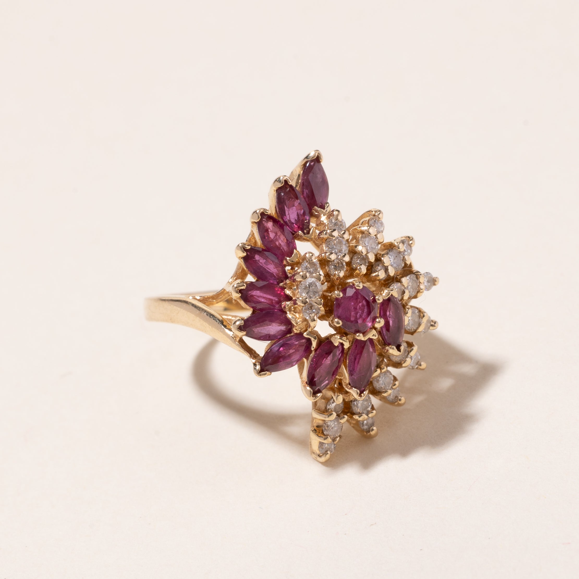 14k Yellow Gold Ruby and Diamond Ring | 1.85ctw, 0.50ctw | SZ 6.75