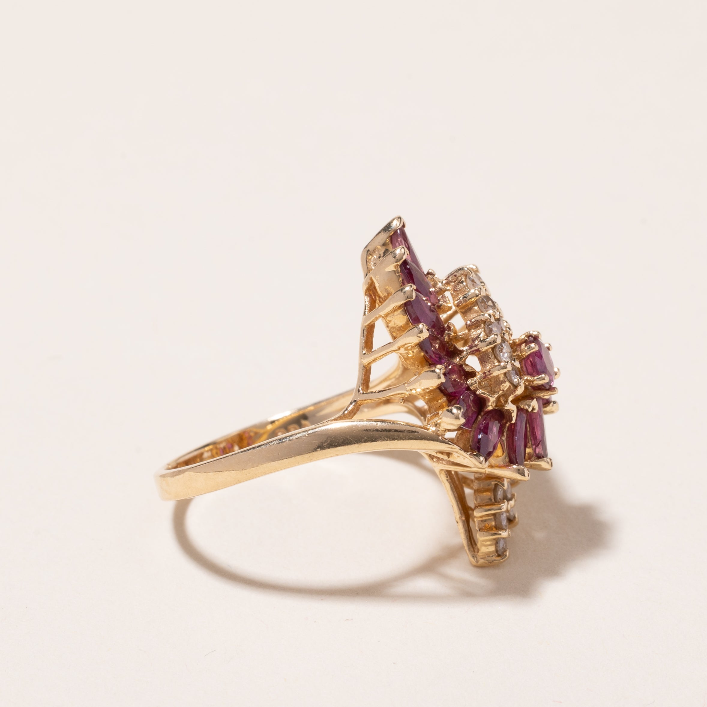 14k Yellow Gold Ruby and Diamond Ring | 1.85ctw, 0.50ctw | SZ 6.75