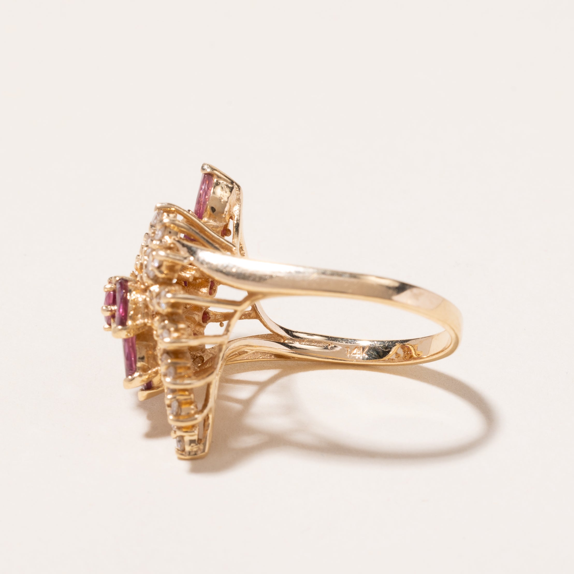 14k Yellow Gold Ruby and Diamond Ring | 1.85ctw, 0.50ctw | SZ 6.75