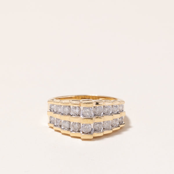 10k Yellow Gold Hand Assembled Double Row Diamond Ring | 0.95ctw | SZ 7