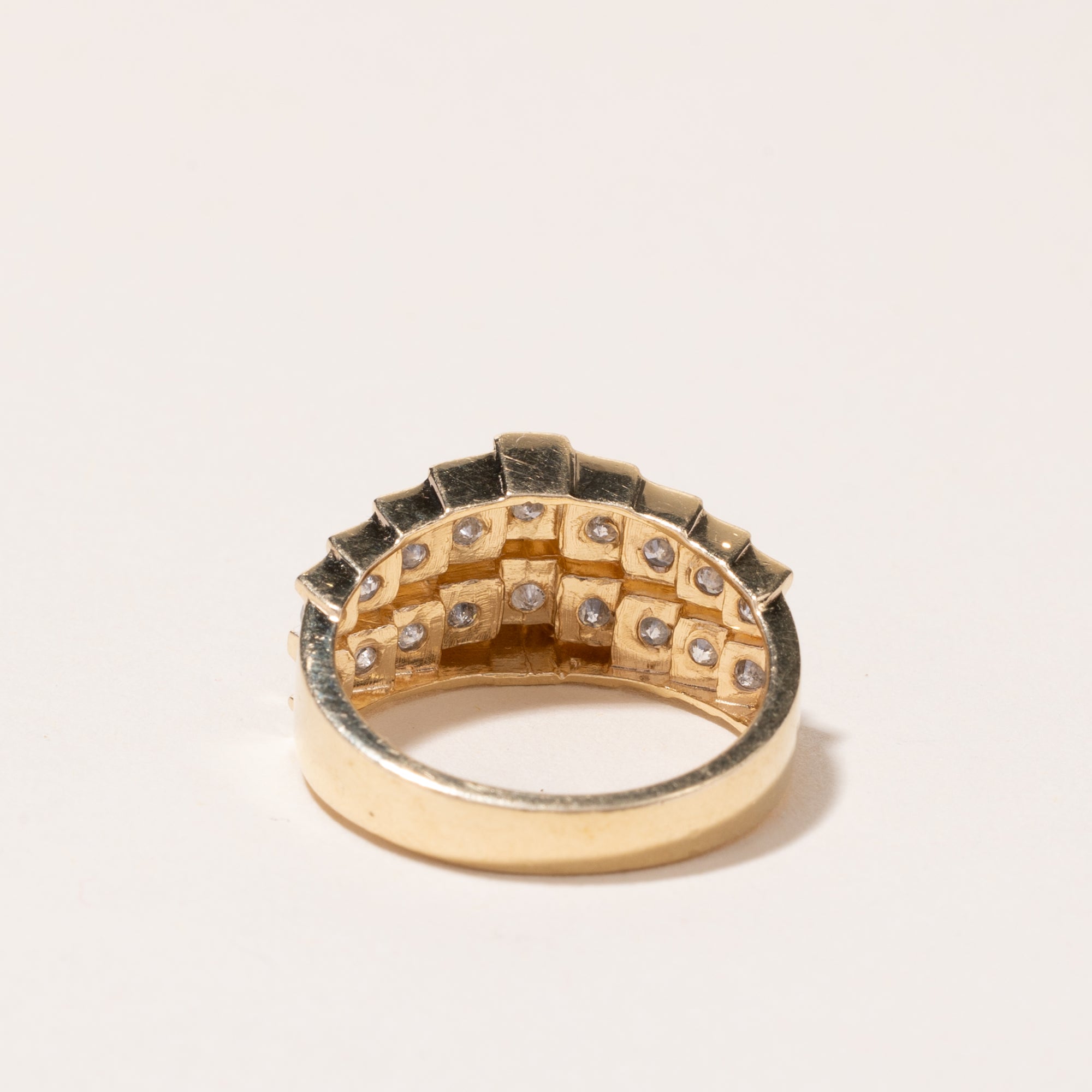 10k Yellow Gold Hand Assembled Double Row Diamond Ring | 0.95ctw | SZ 7