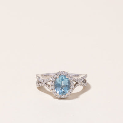 14k White Gold Aquamarine and Diamond Ring | 0.93ct, 0.43ctw | SZ 4.75