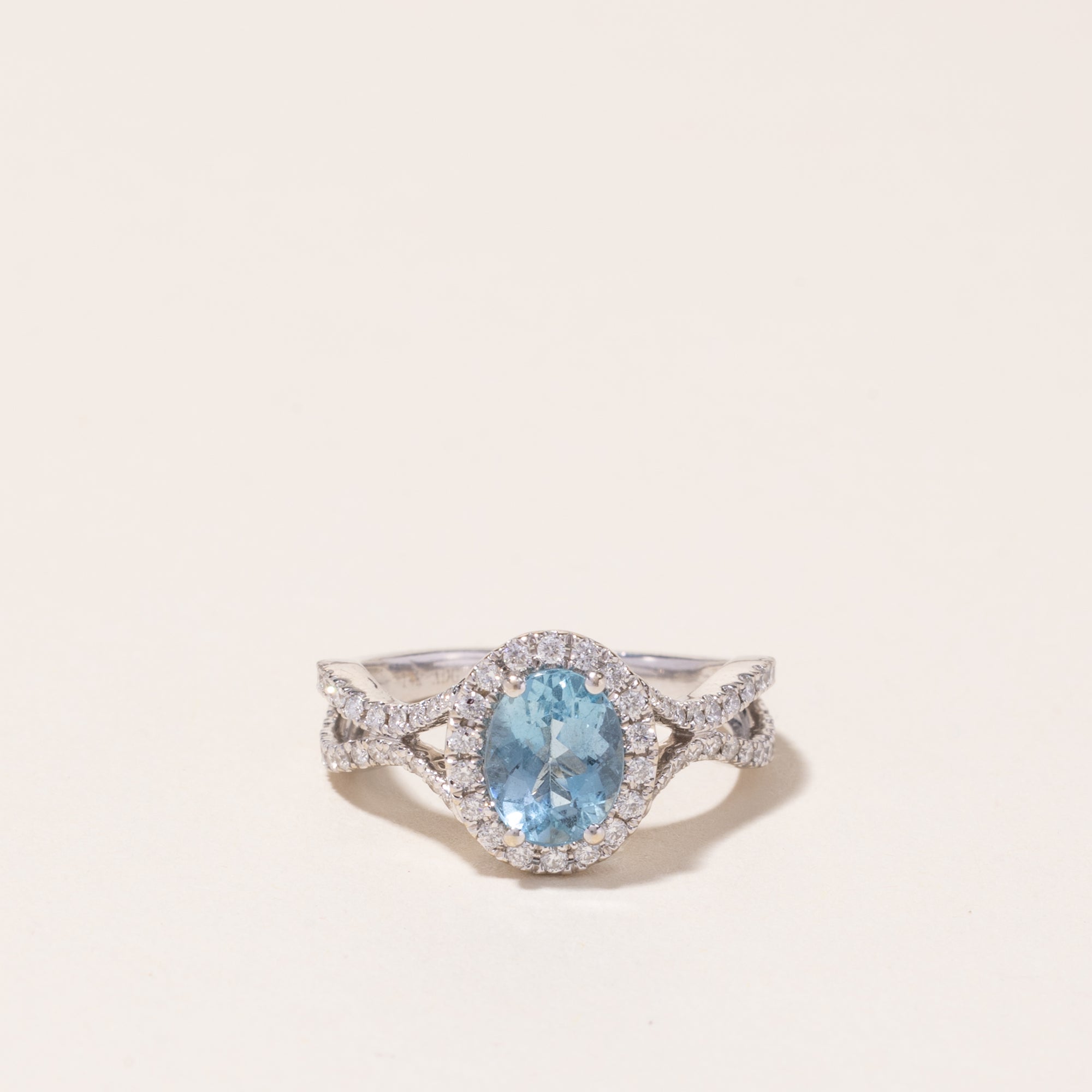 14k White Gold Aquamarine and Diamond Ring | 0.93ct, 0.43ctw | SZ 4.75