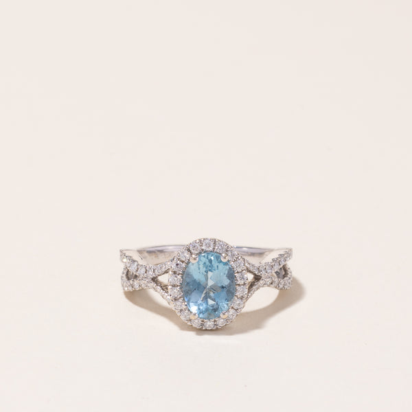 14k White Gold Aquamarine and Diamond Ring | 0.93ct, 0.43ctw | SZ 4.75