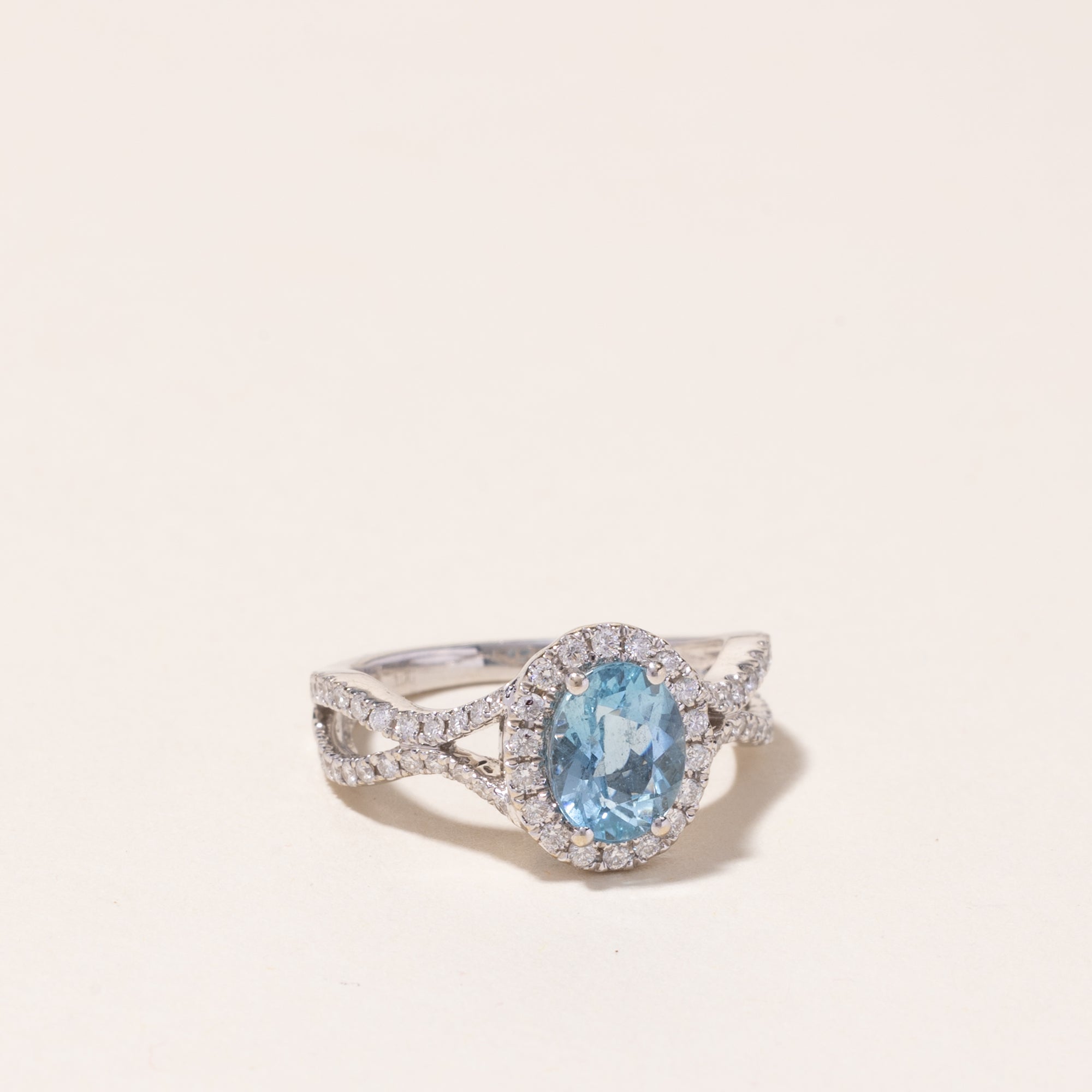 14k White Gold Aquamarine and Diamond Ring | 0.93ct, 0.43ctw | SZ 4.75