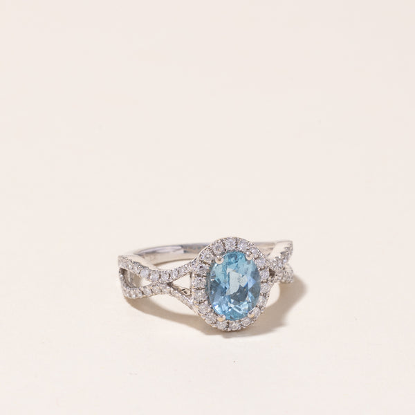 14k White Gold Aquamarine and Diamond Ring | 0.93ct, 0.43ctw | SZ 4.75