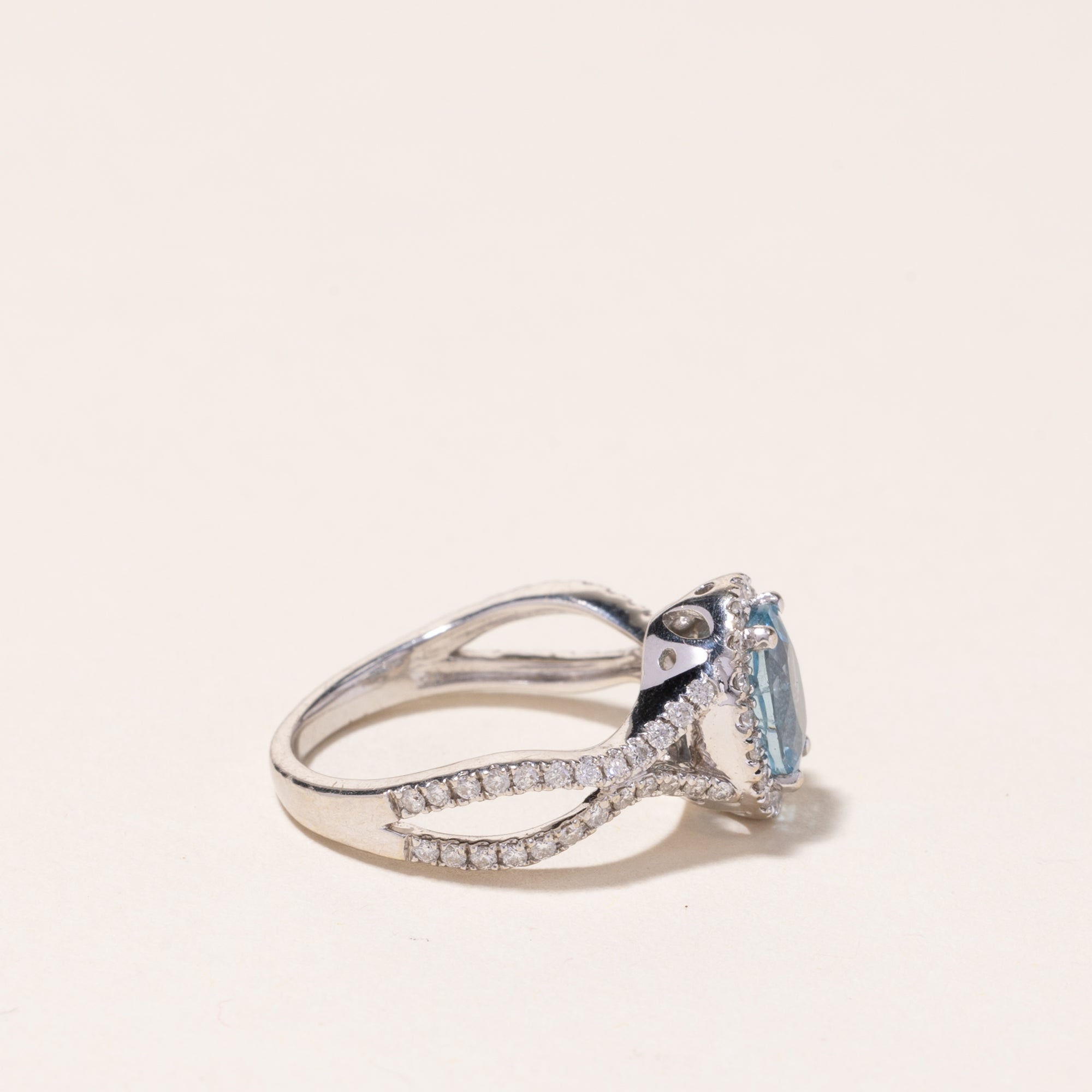 14k White Gold Aquamarine and Diamond Ring | 0.93ct, 0.43ctw | SZ 4.75