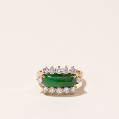 18k Yellow Gold Jade and Diamond Ring | 13.60x5x3mm, 0.67ctw | SZ 5.25