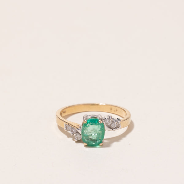 14k Yellow Gold Emerald and Diamond Ring | 0.83ct, 0.12ctw | SZ 5.75