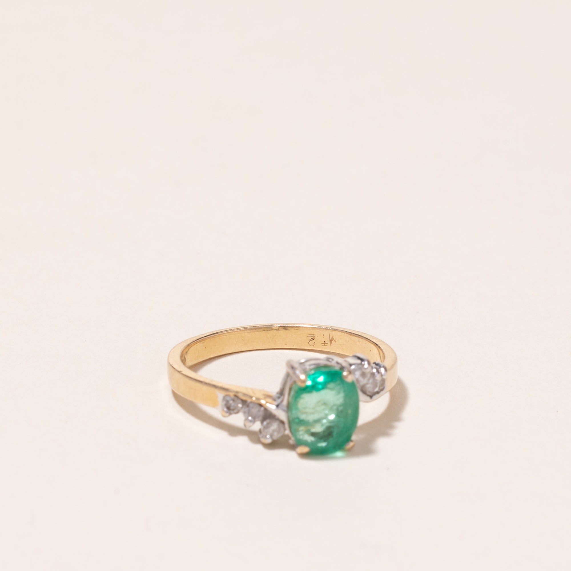 14k Yellow Gold Emerald and Diamond Ring | 0.83ct, 0.12ctw | SZ 5.75