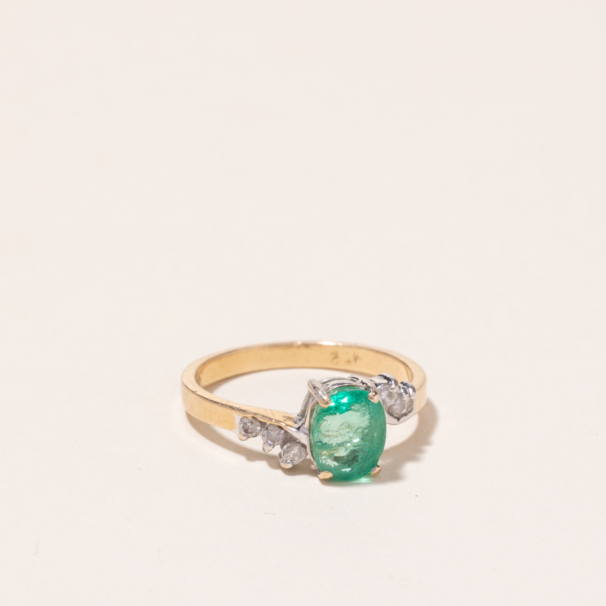 14k Yellow Gold Emerald and Diamond Ring | 0.83ct, 0.12ctw | SZ 5.75