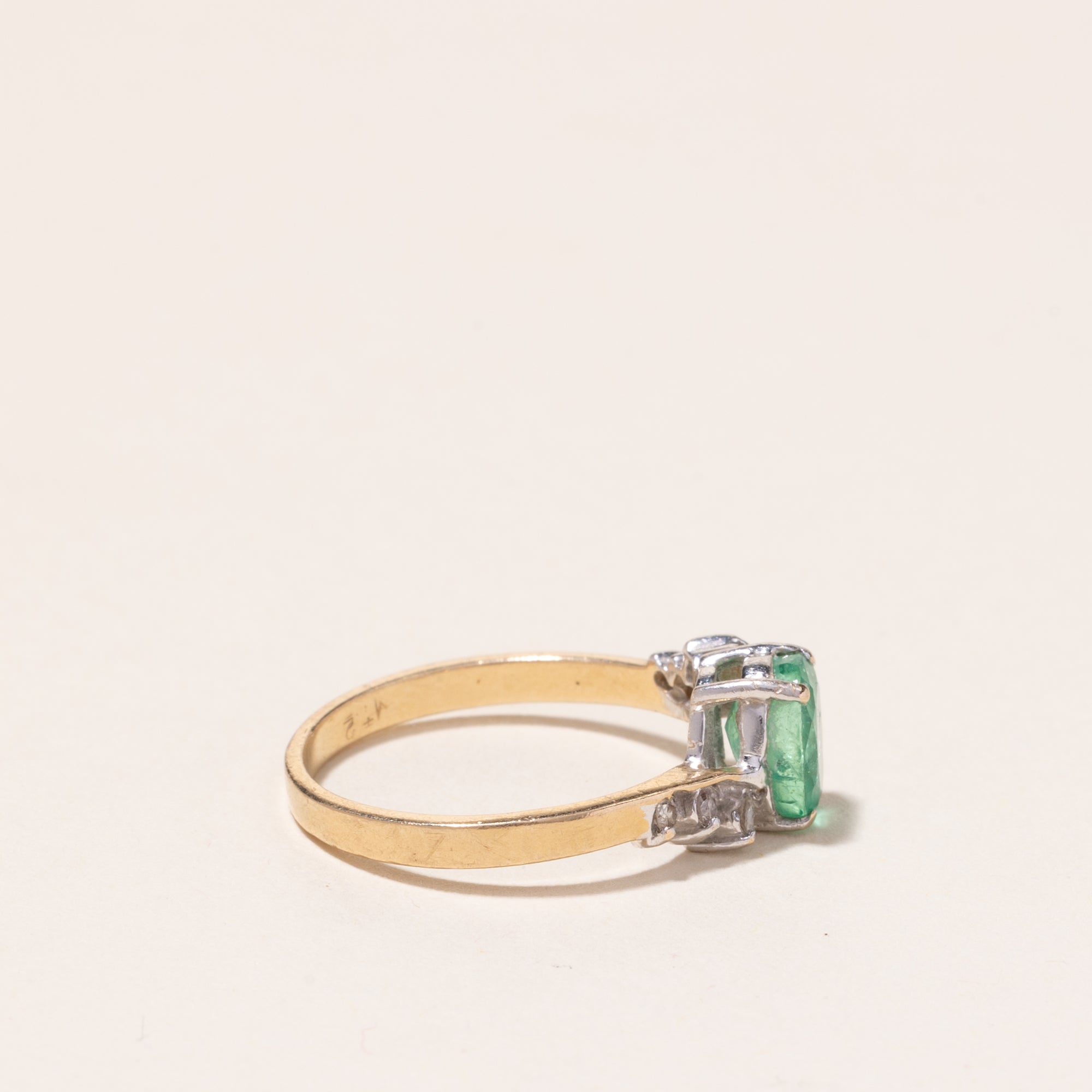 14k Yellow Gold Emerald and Diamond Ring | 0.83ct, 0.12ctw | SZ 5.75