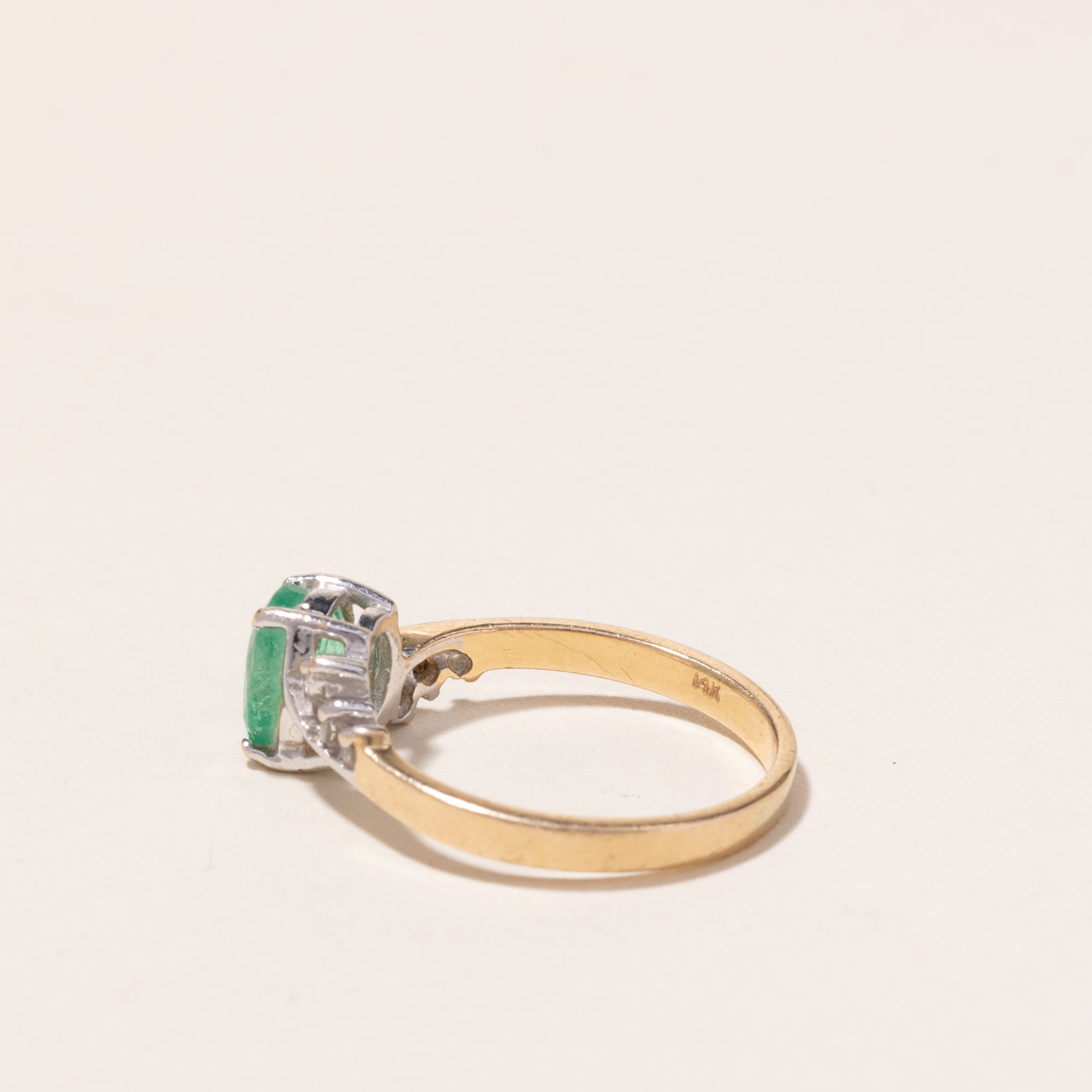 14k Yellow Gold Emerald and Diamond Ring | 0.83ct, 0.12ctw | SZ 5.75