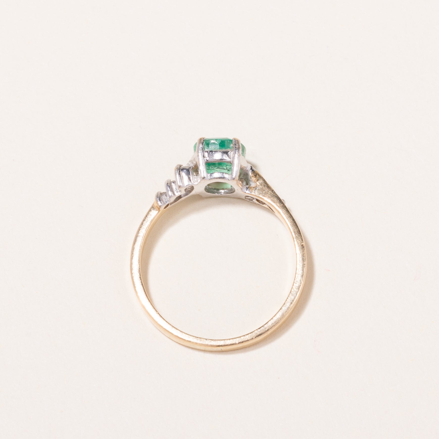 14k Yellow Gold Emerald and Diamond Ring | 0.83ct, 0.12ctw | SZ 5.75