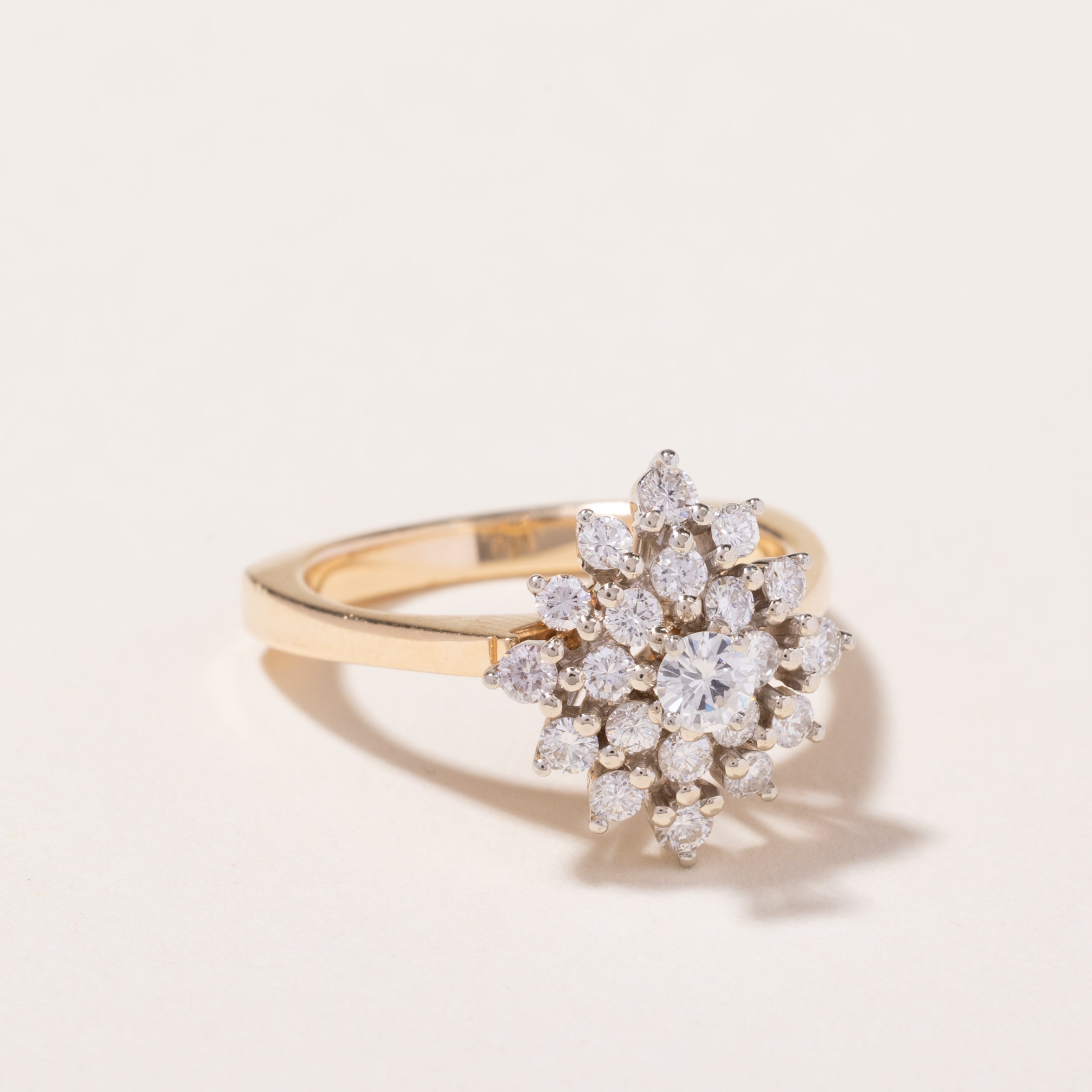 14k Yellow Gold Diamond Cluster Ring | 0.81ctw | SZ 7