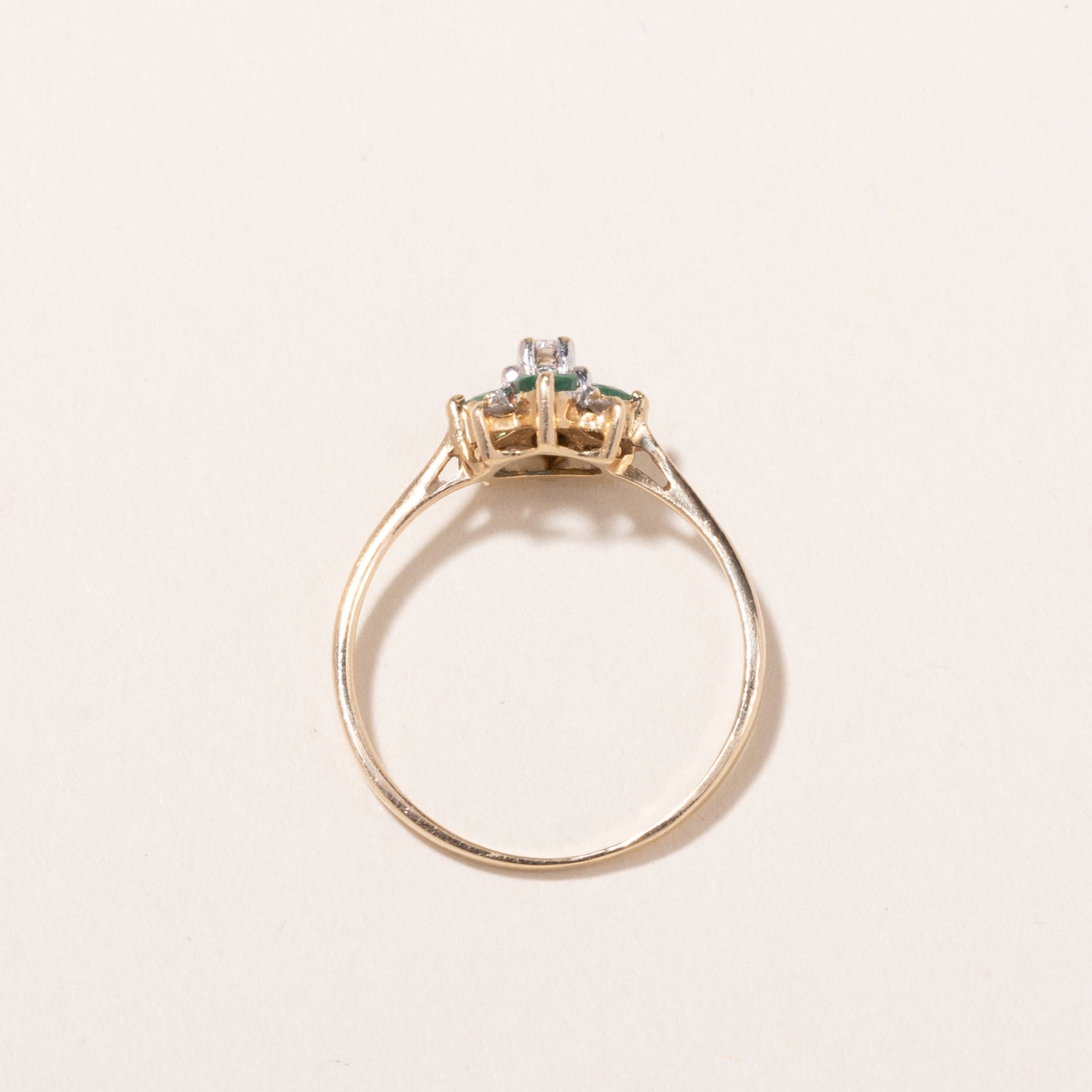 14k Yellow Gold Emerald and Diamond Ring | 0.28ctw, 0.10ctw | SZ 6.75