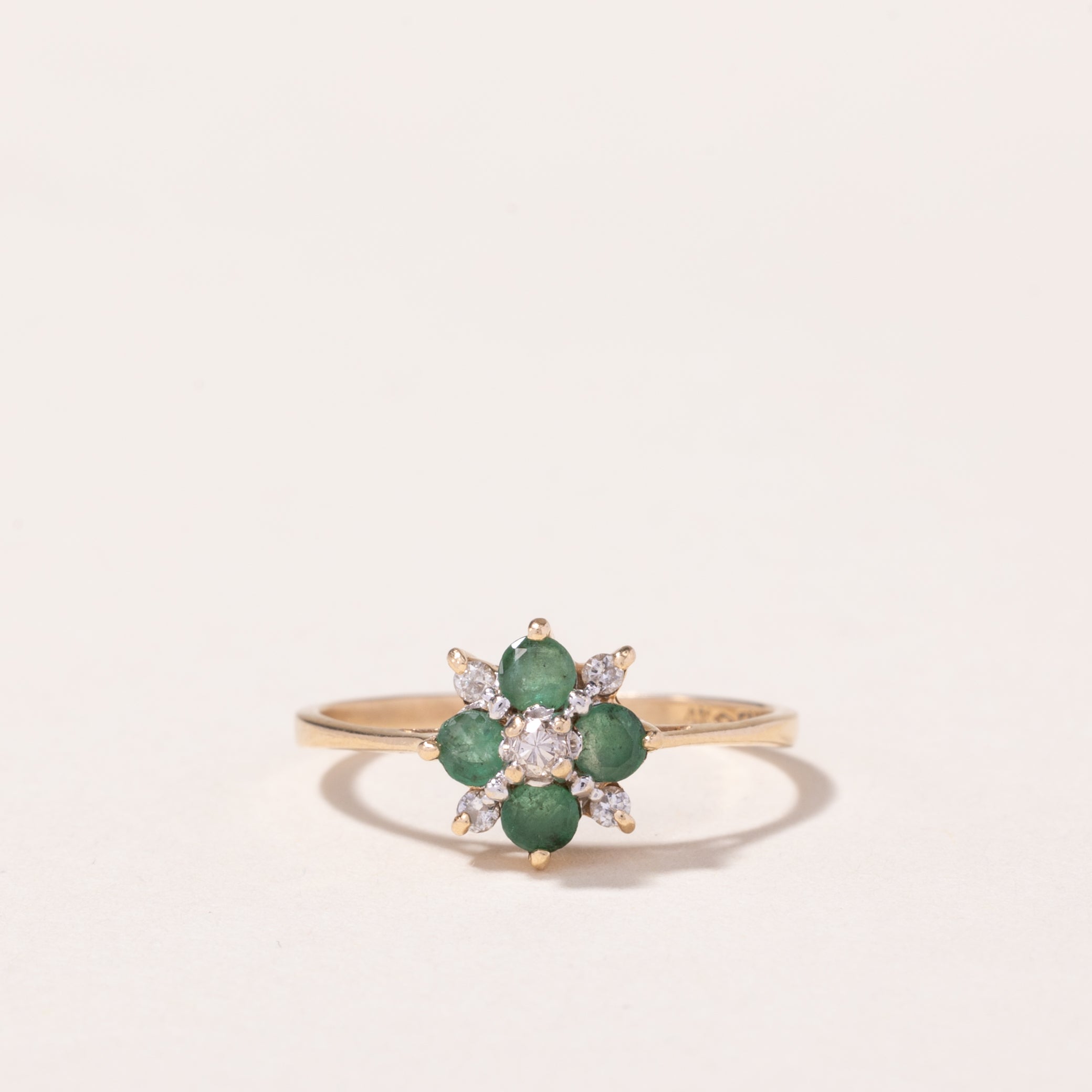 14k Yellow Gold Emerald and Diamond Ring | 0.28ctw, 0.10ctw | SZ 6.75