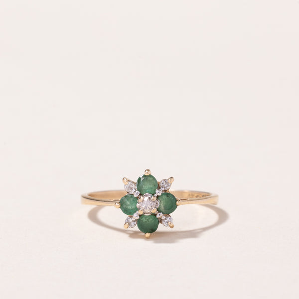 14k Yellow Gold Emerald and Diamond Ring | 0.28ctw, 0.10ctw | SZ 6.75