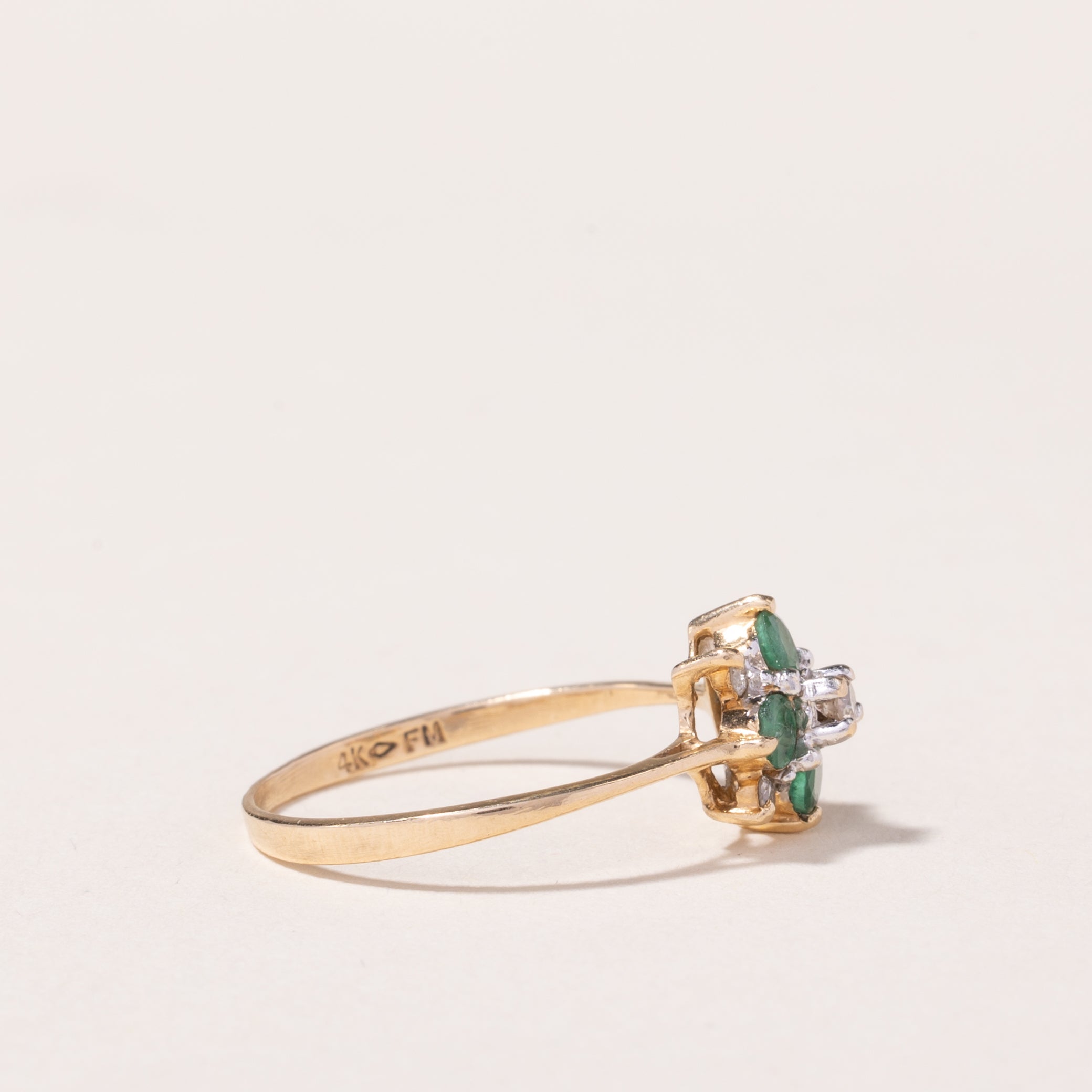 14k Yellow Gold Emerald and Diamond Ring | 0.28ctw, 0.10ctw | SZ 6.75