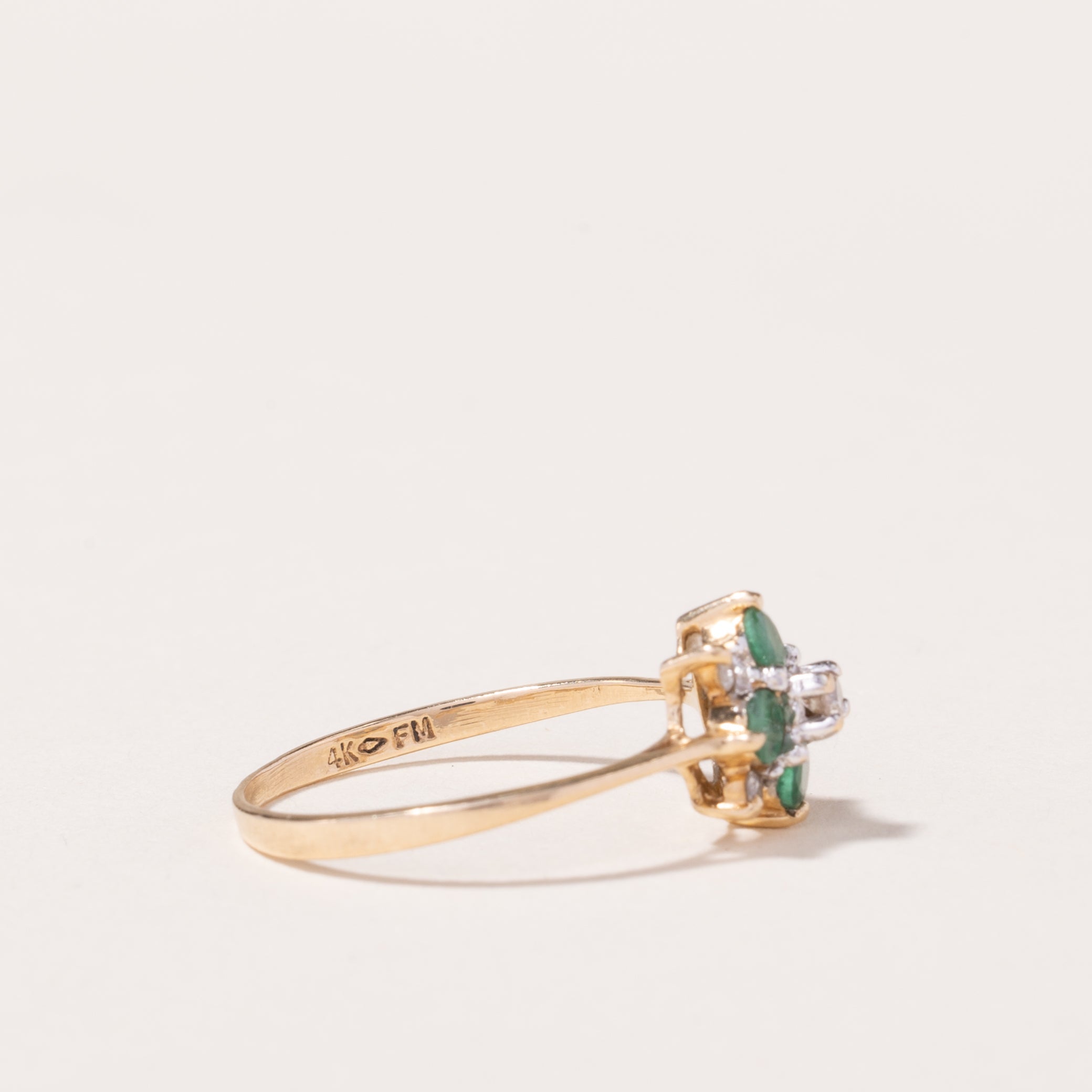 14k Yellow Gold Emerald and Diamond Ring | 0.28ctw, 0.10ctw | SZ 6.75