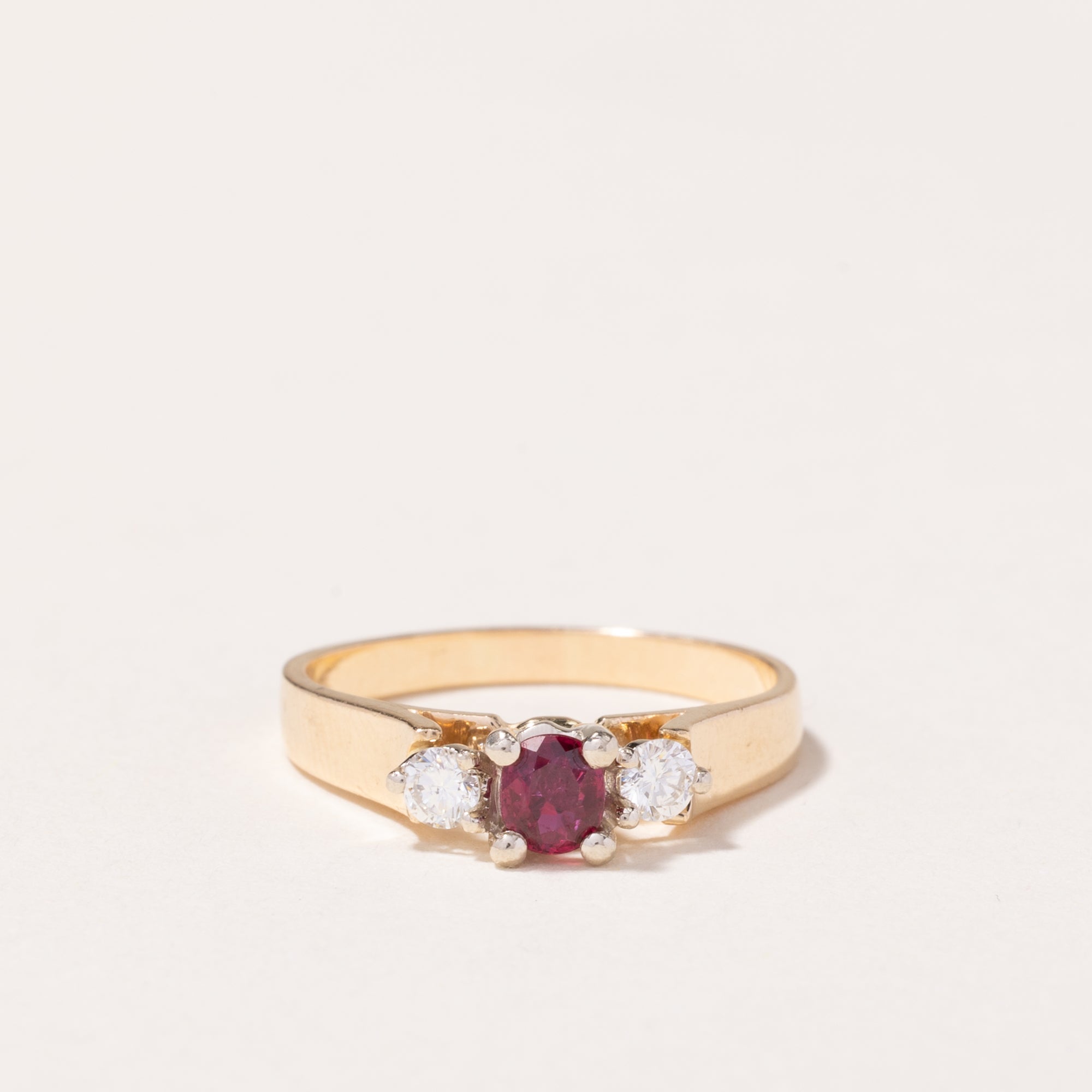 14k Yellow Gold Ruby & Diamond Ring | 0.22ct, 0.20ctw | SZ 7