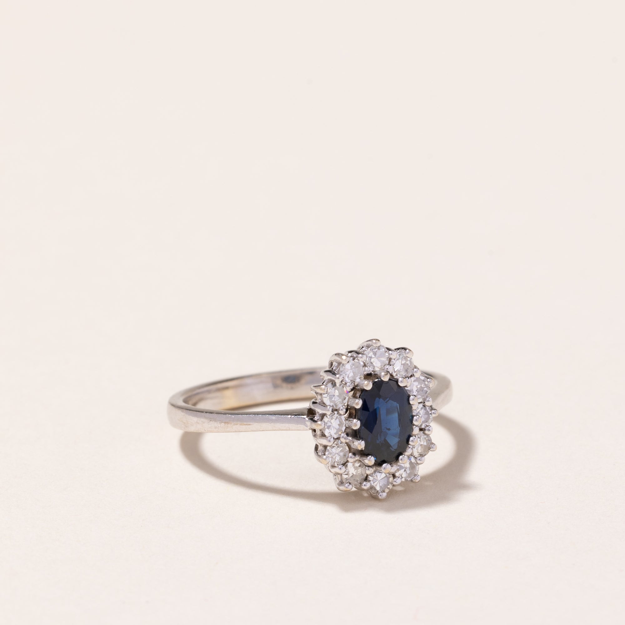 14k White Gold Sapphire and Diamond Ring | 0.52ct, 0.30ctw | SZ 7.75