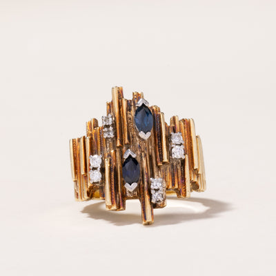 14k Yellow Gold Sapphire and Diamond Ring | 0.59ctw, 0.14ctw, 0.10ctw | SZ 8.5