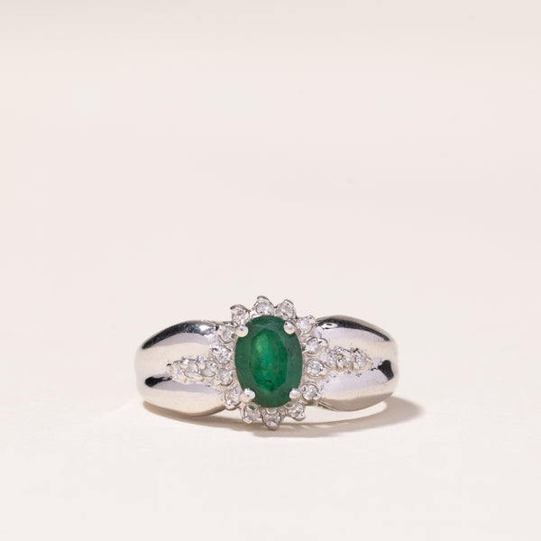 10k White Gold Emerald & Diamond Ring | 0.67ct, 0.16ctw | SZ 6.75