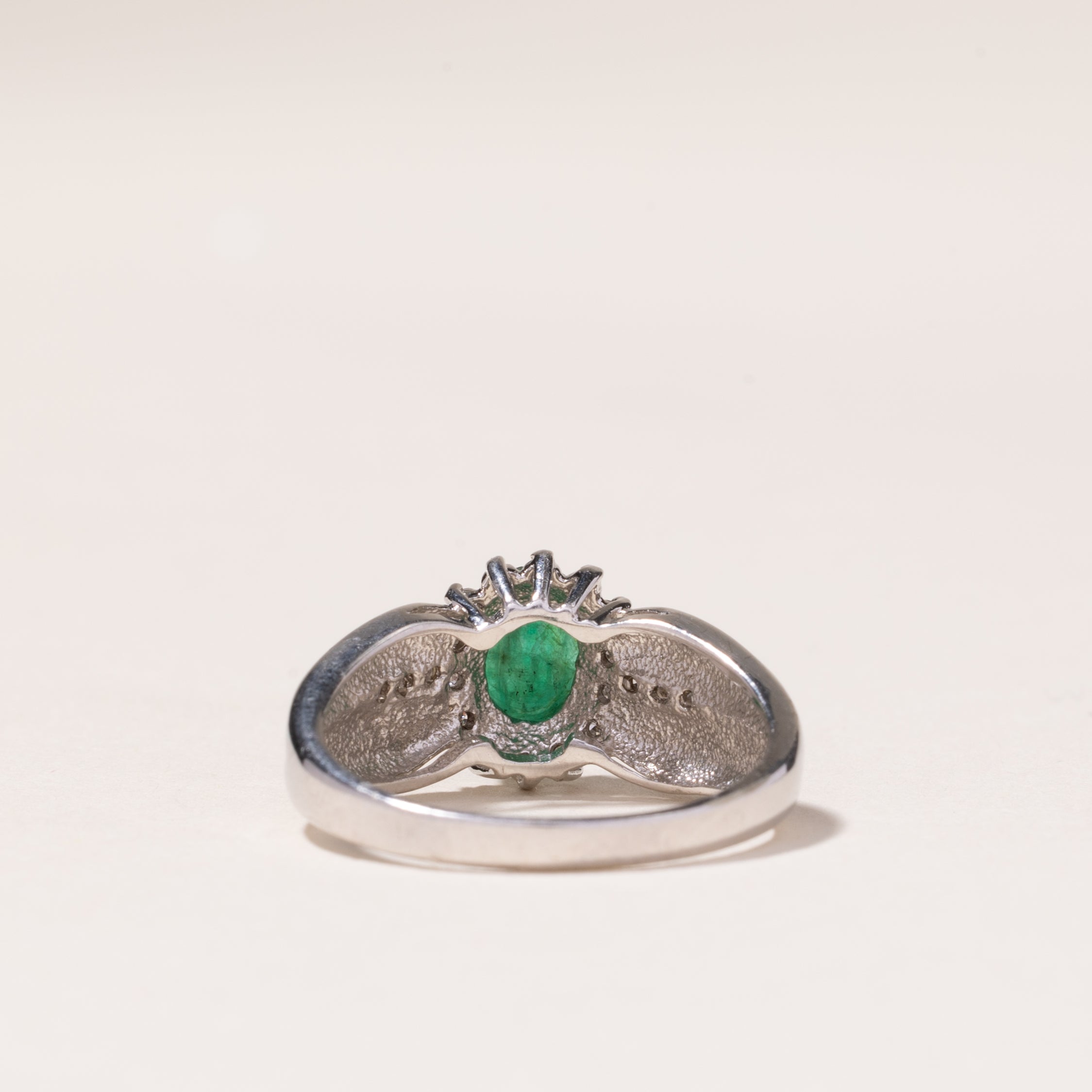 10k White Gold Emerald & Diamond Ring | 0.67ct, 0.16ctw | SZ 6.75