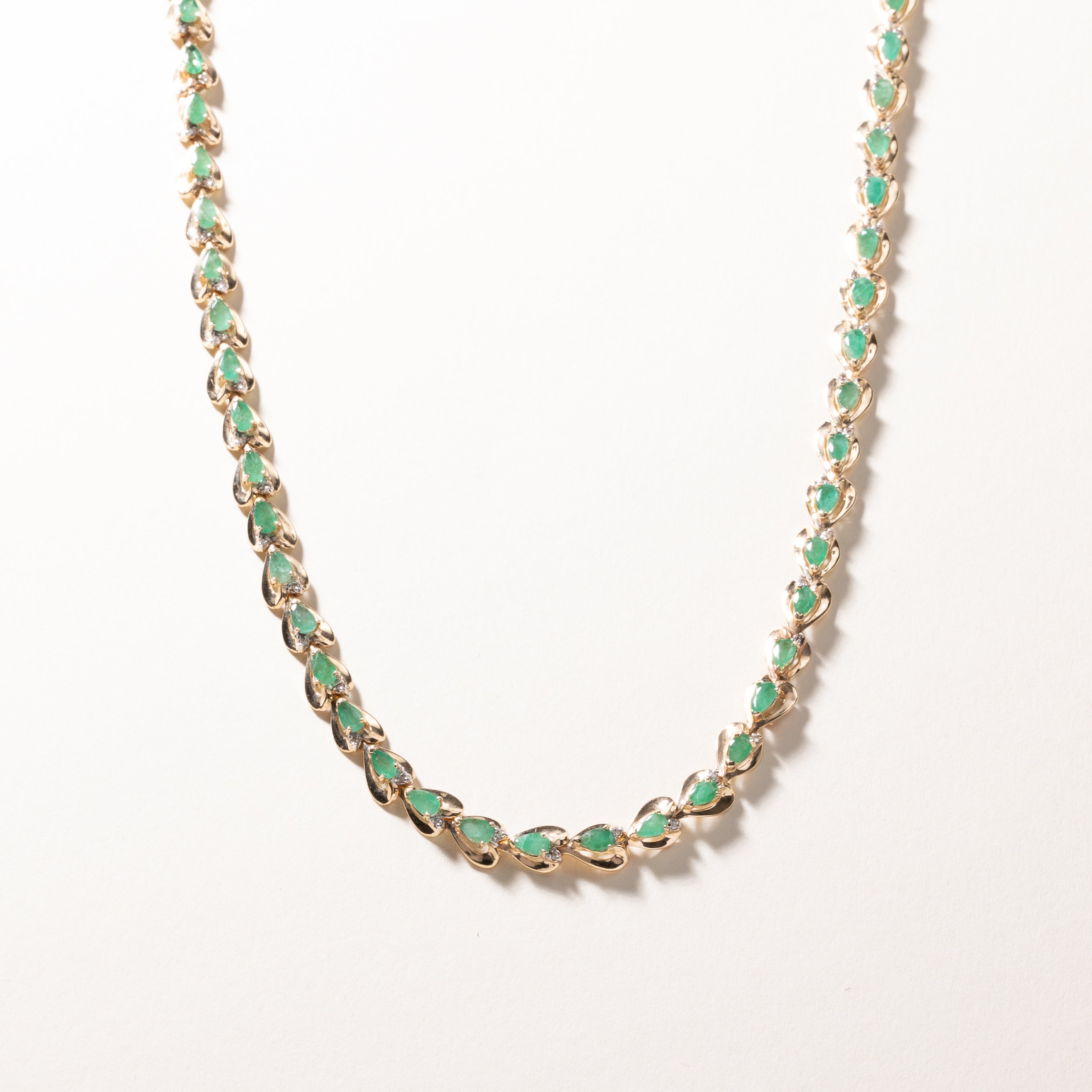 10k Yellow Gold Emerald and Diamond Necklace | 11.32ctw, 0.33ctw | 21"