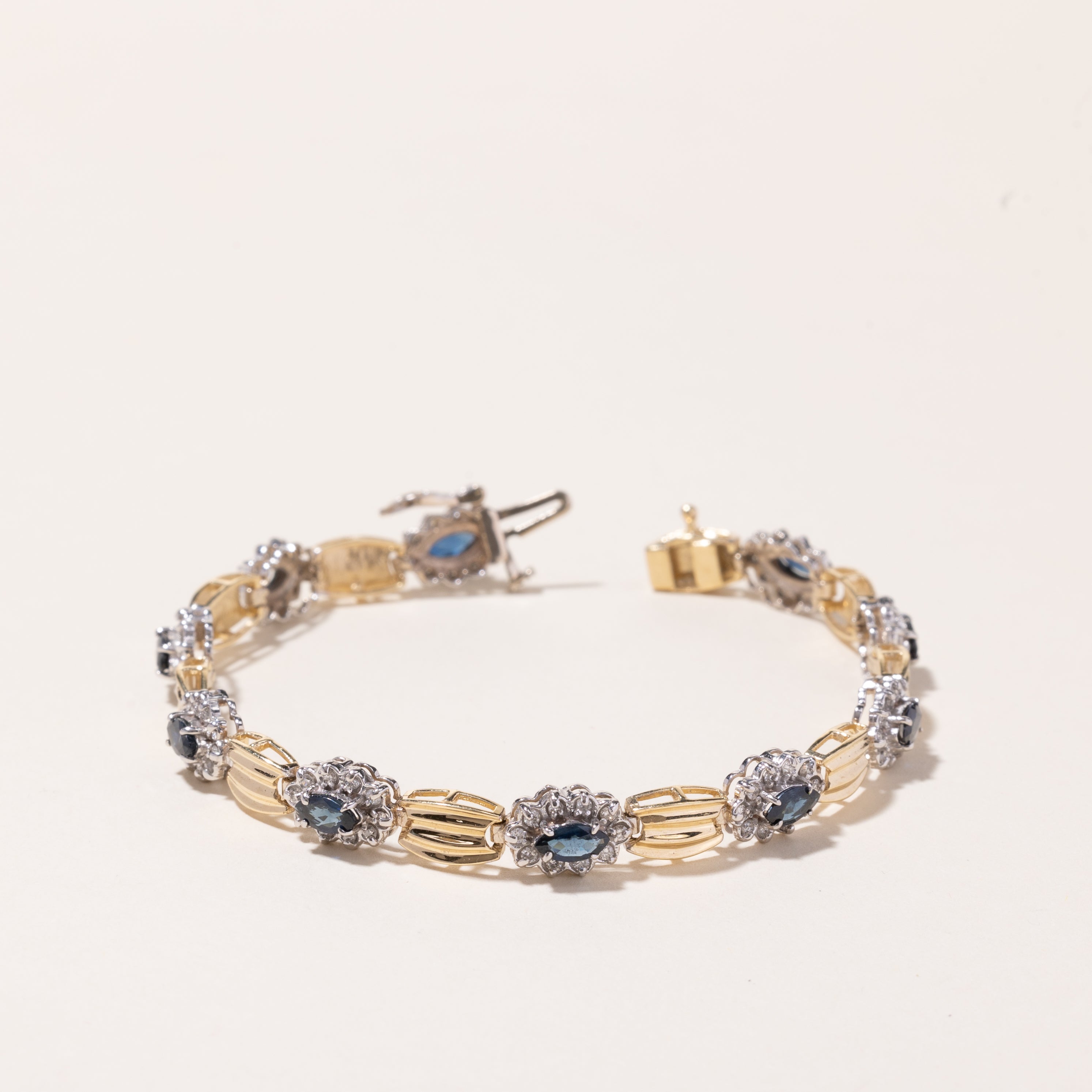 14k Yellow and White Gold Sapphire and Diamond Bracelet | 2.86ctw, 0.11ctw | 7.5"