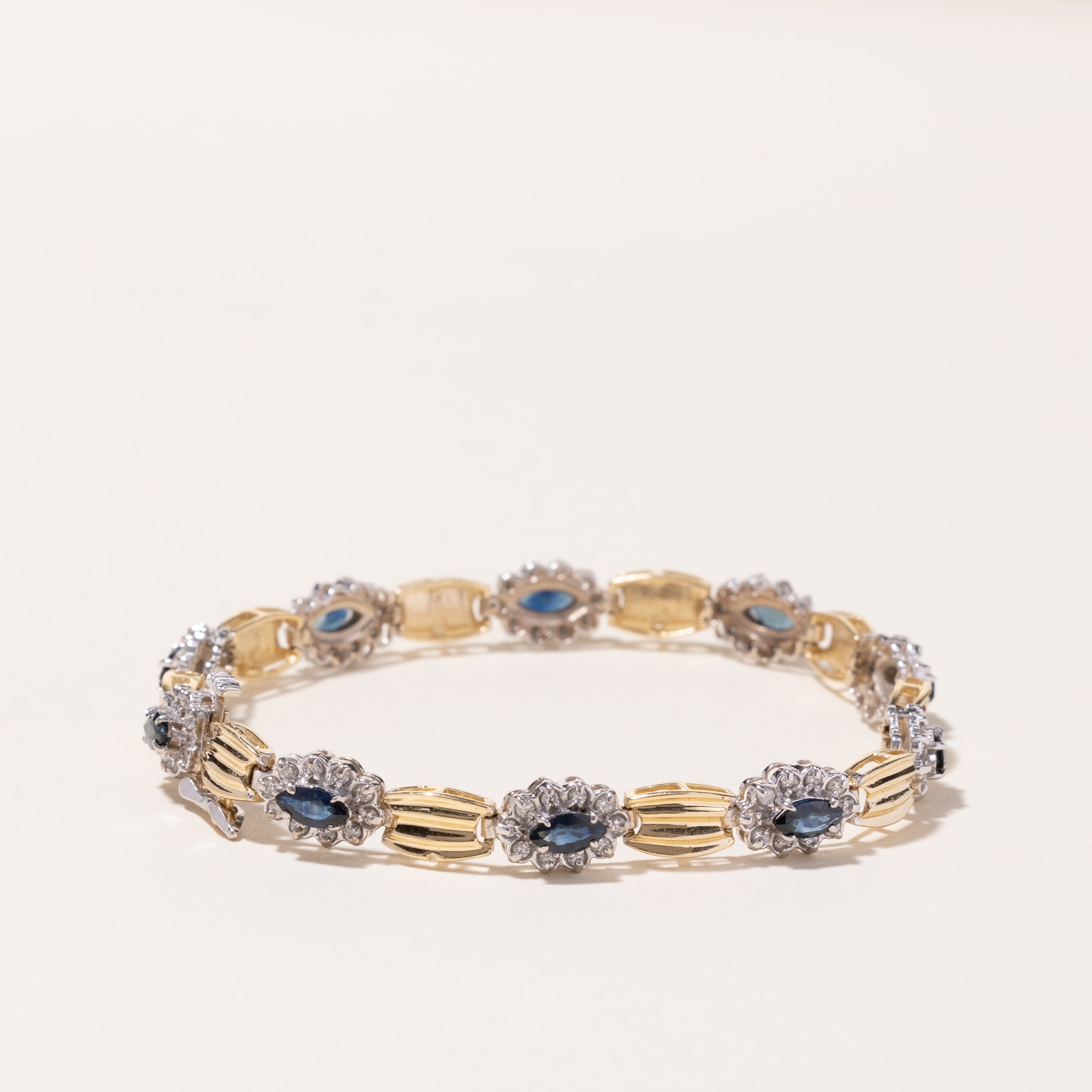 14k Yellow and White Gold Sapphire and Diamond Bracelet | 2.86ctw, 0.11ctw | 7.5"