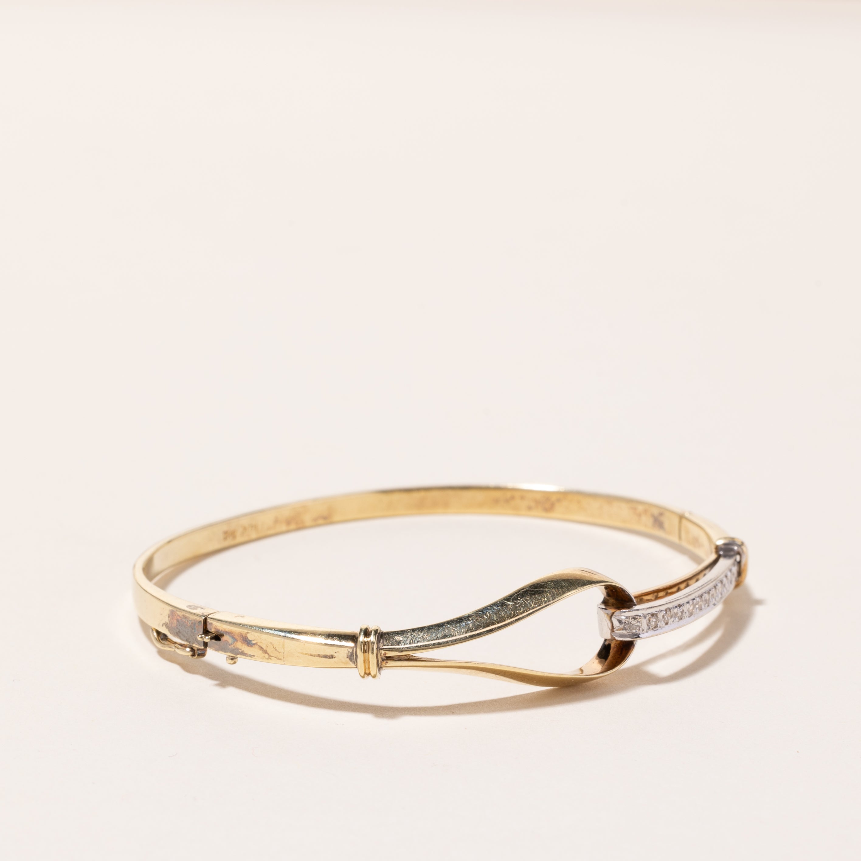 14k Two Tone Gold Diamond Looped Bangle | 0.24ctw | 6.5"