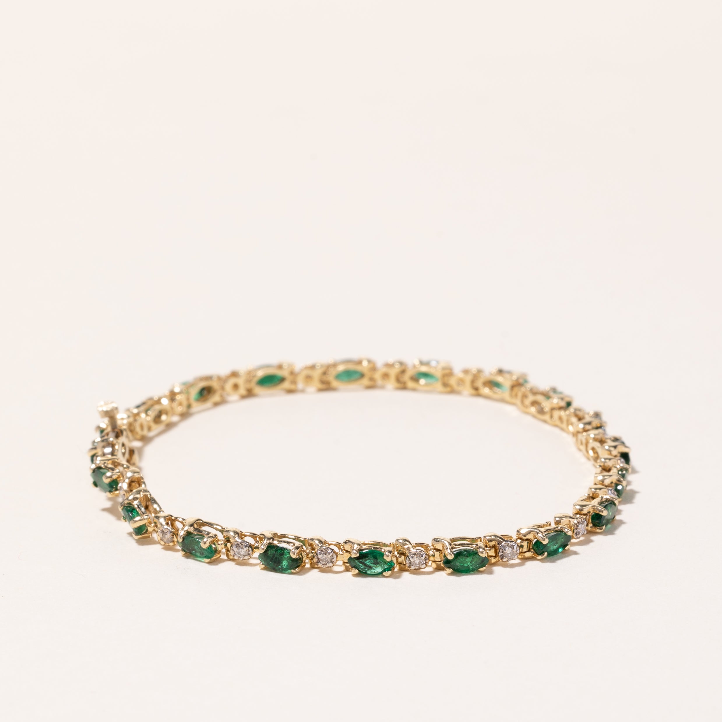 14k Yellow Gold Emerald and Diamond Bracelet | 2.69ctw, 0.24ctw | 7"