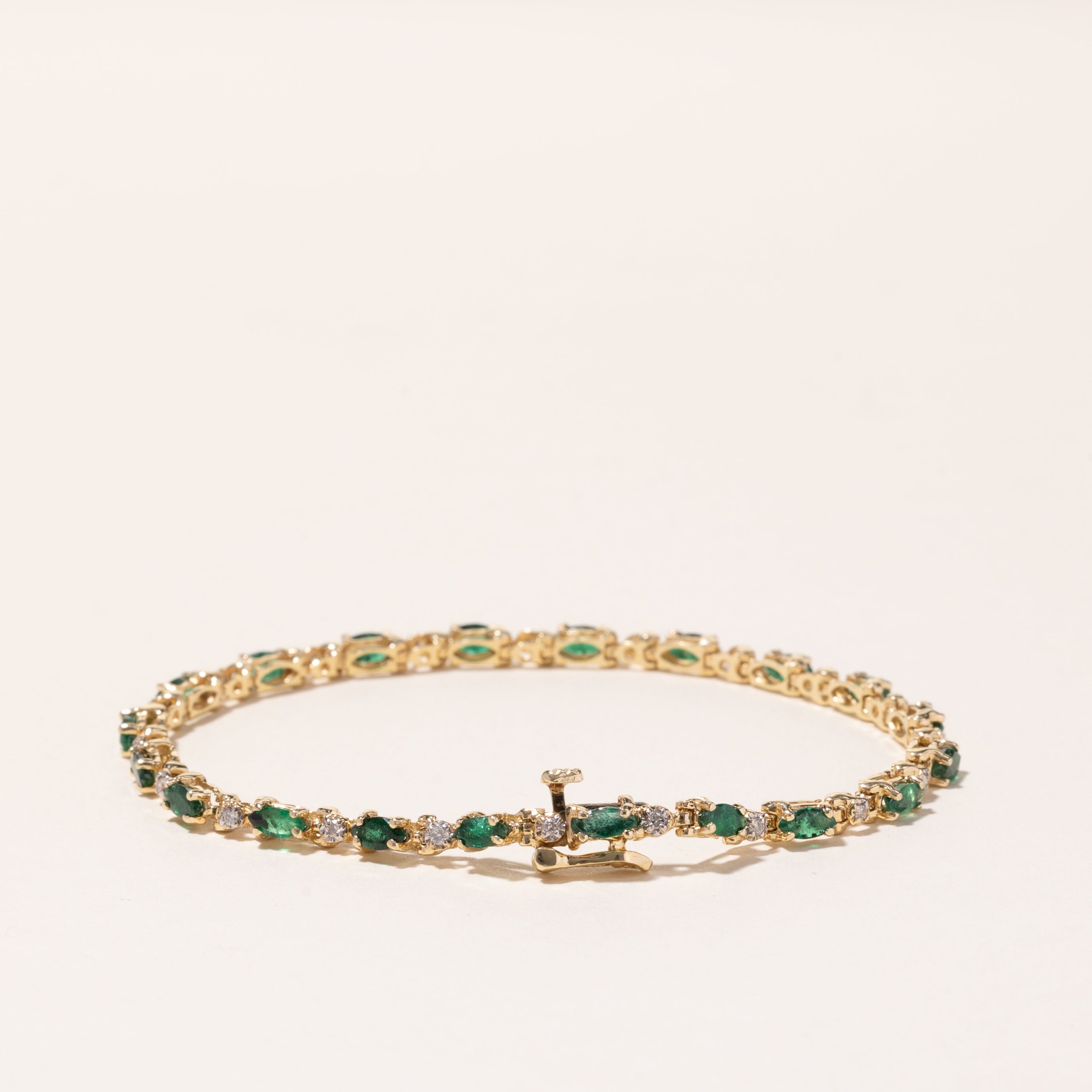 14k Yellow Gold Emerald and Diamond Bracelet | 2.69ctw, 0.24ctw | 7"