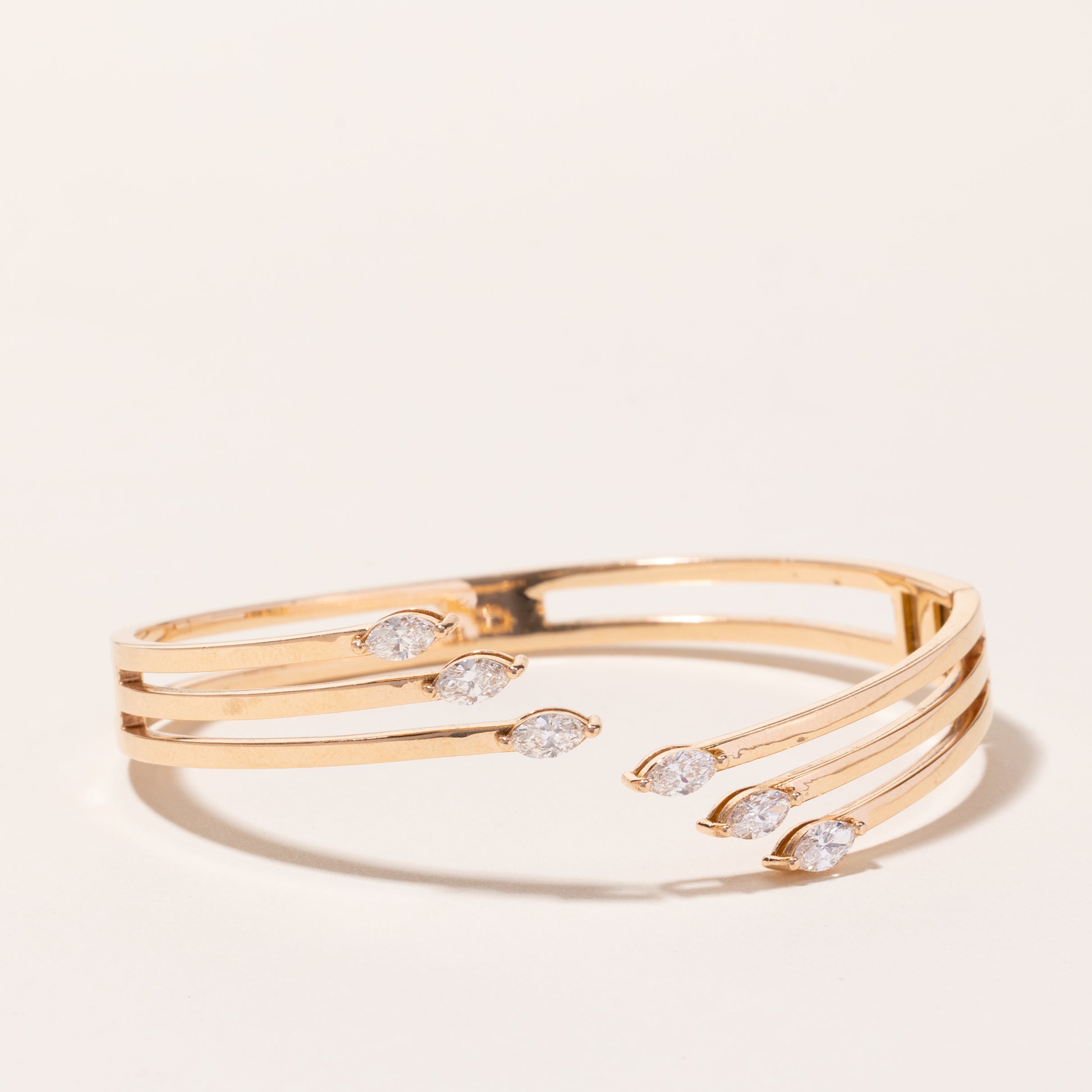 18k Yellow Gold Marquise Cut Diamond Bypass Cuff | 1.21ctw | 6.25"