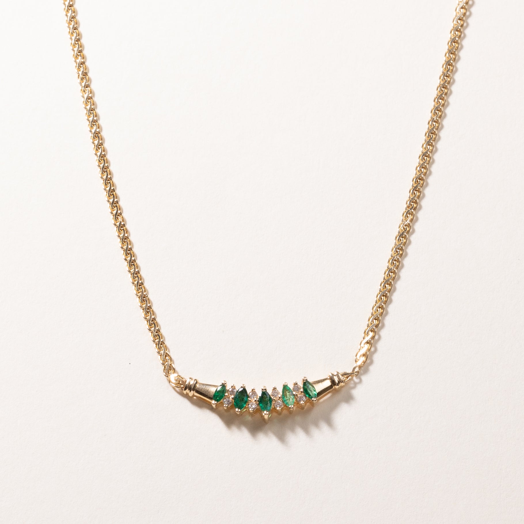 14k Yellow Gold Emerald & Diamond Necklace | 0.54ctw, 0.14ctw | 17.5"