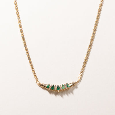14k Yellow Gold Emerald & Diamond Necklace | 0.54ctw, 0.14ctw | 17.5