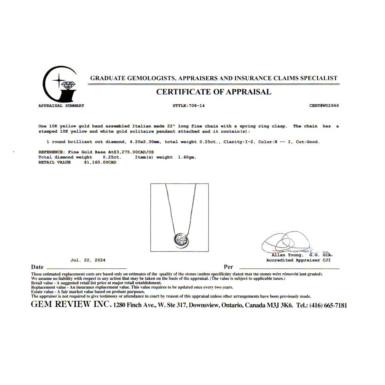 10k Yellow Gold Diamond Necklace | 0.25ct | 22"
