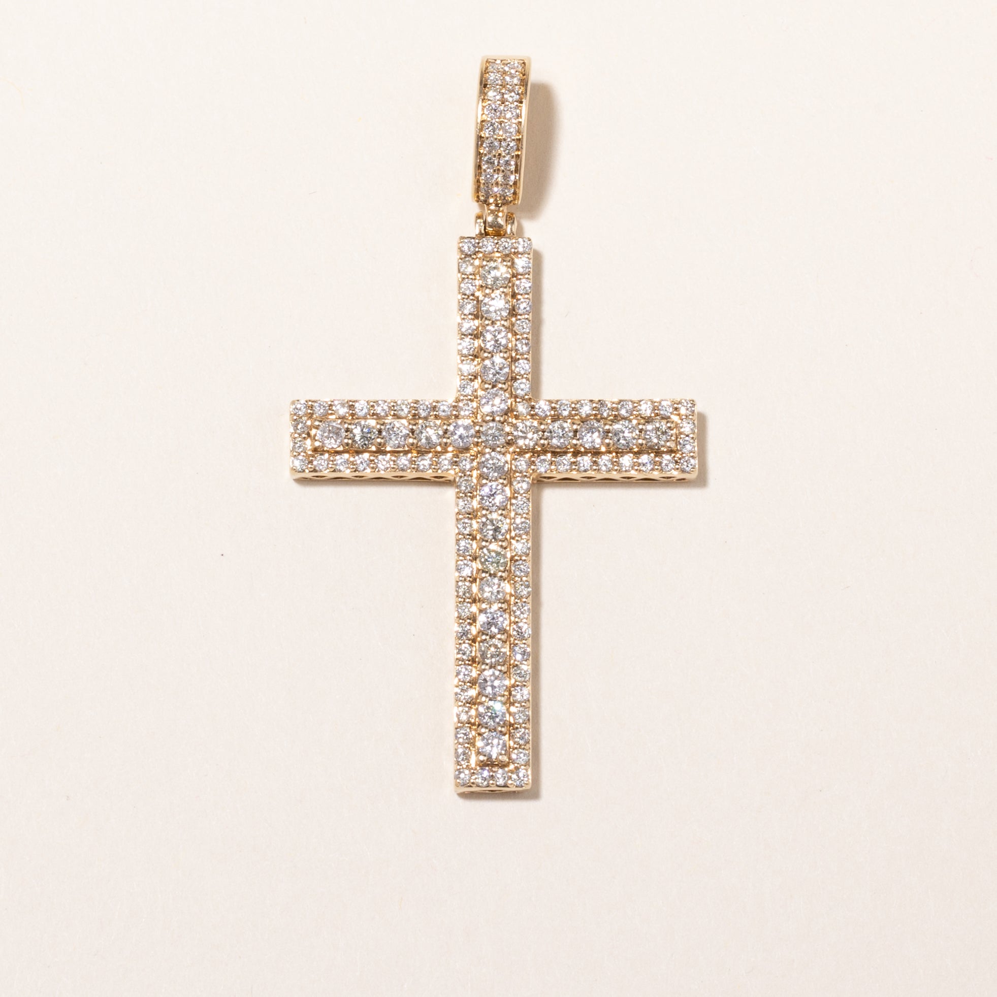 10k Yellow Gold Large Diamond Cross Pendant | 2.07ctw | 5.8x3cm