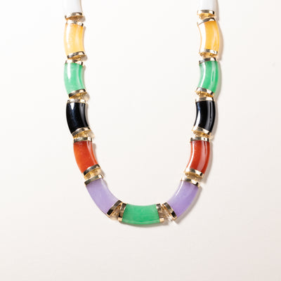 18k Yellow and White Gold Jade and Diamond Necklace | 1.24ctw | 17