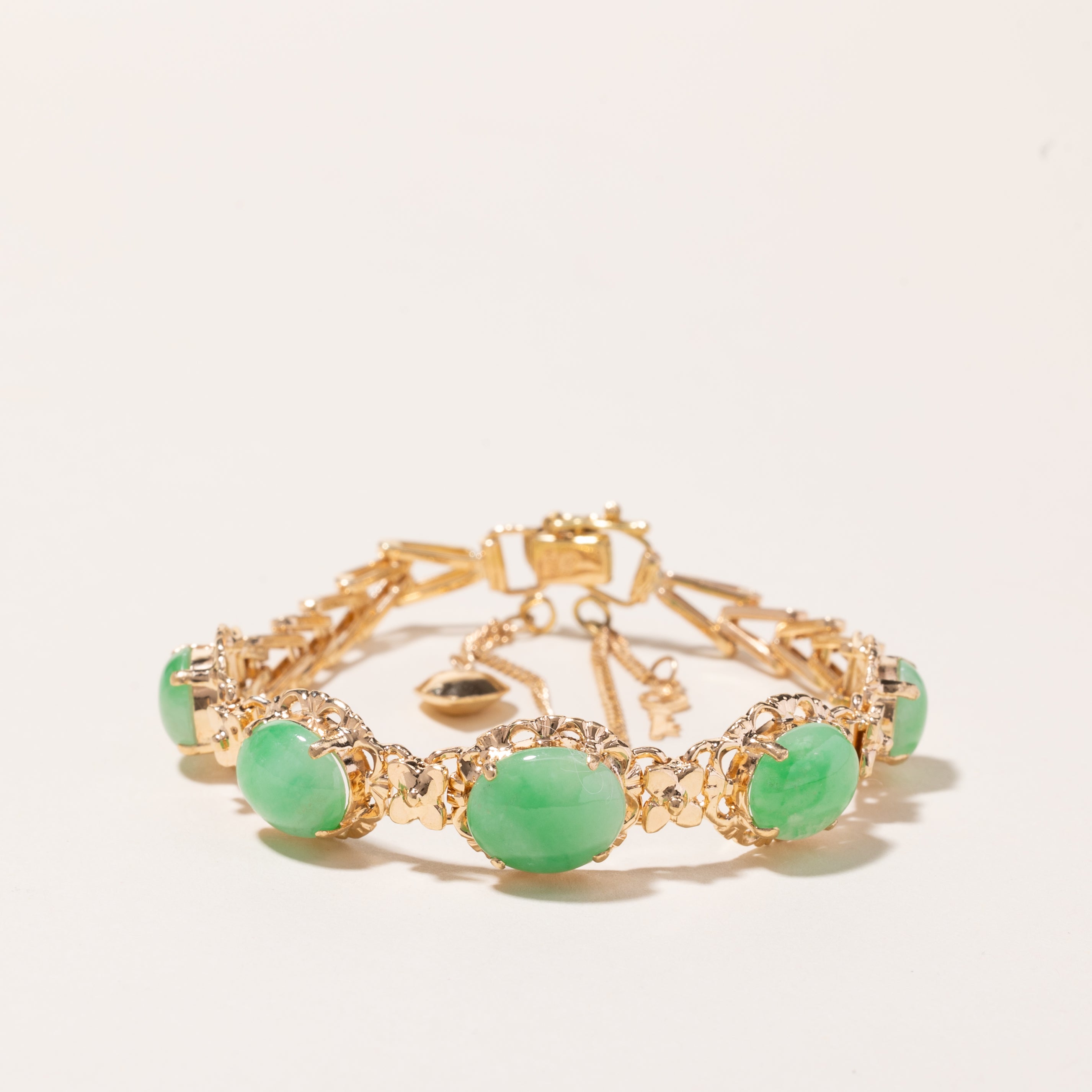 18k Yellow Gold Jade Bracelet | 6.5"
