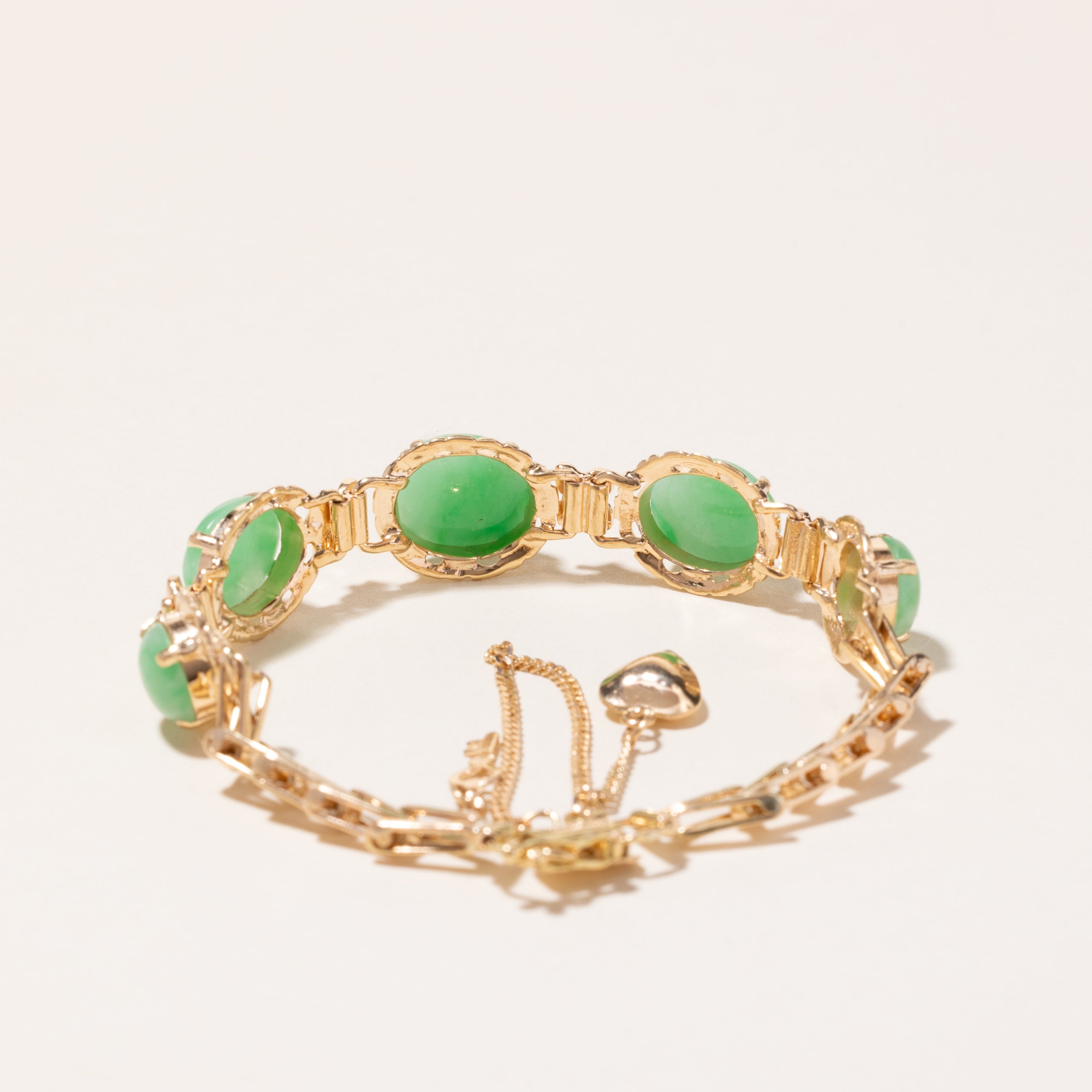 18k Yellow Gold Jade Bracelet | 6.5"