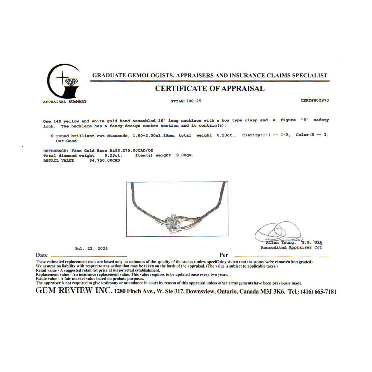 14k Yellow Gold Diamond Necklace | 0.23ctw | 16"