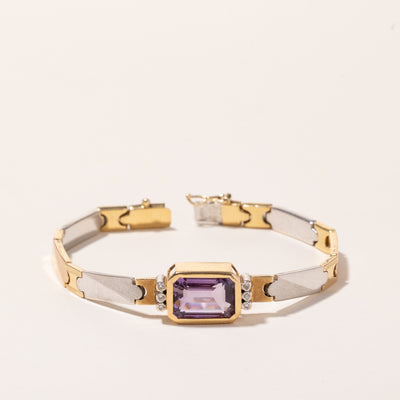 18k Tri Tone Gold Amethyst & Diamond Bracelet | 6.55ct, 0.09ctw | 7