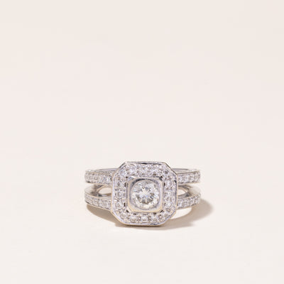 14k White Gold Halo Design Diamond Ring | 1.27ctw | SZ 5.25