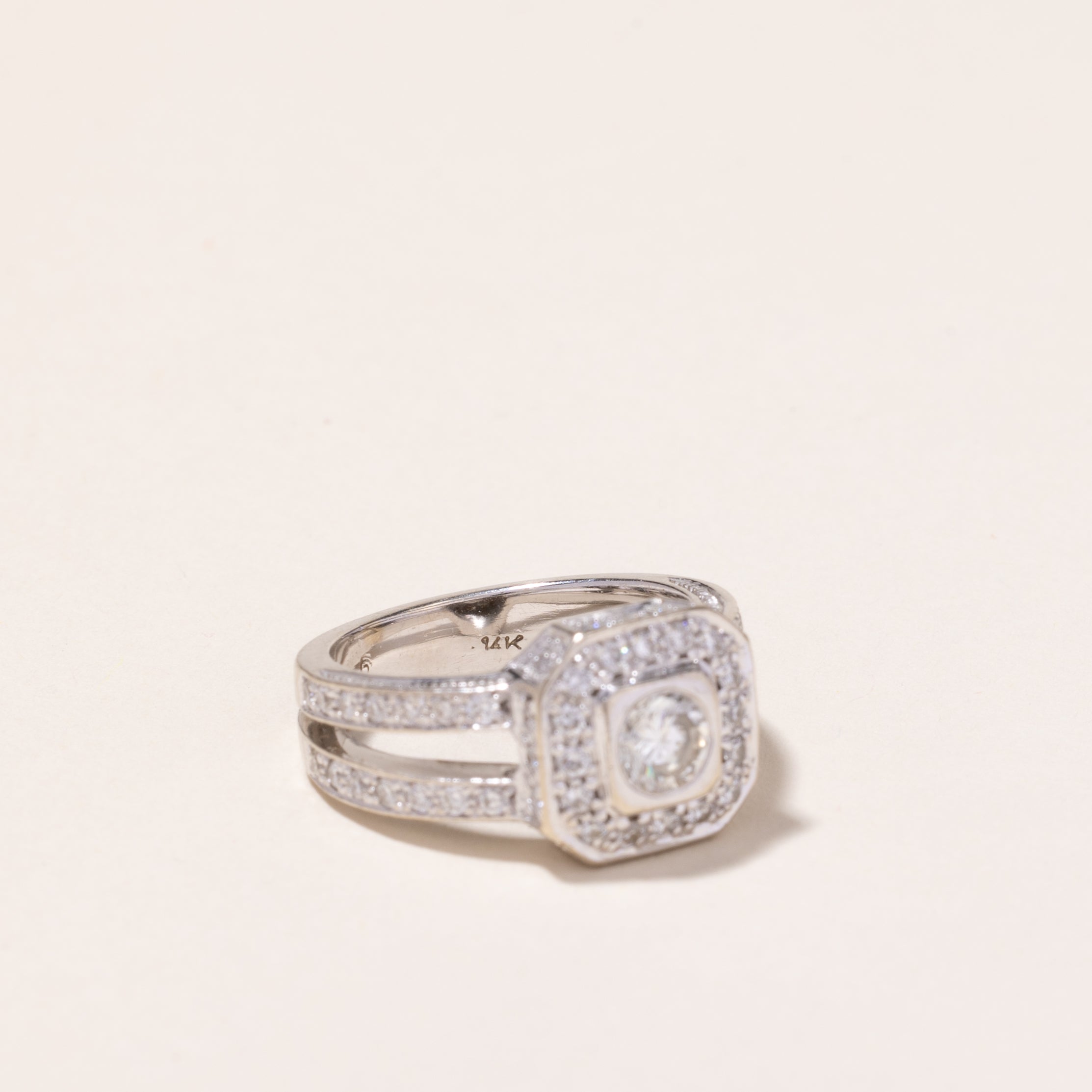 14k White Gold Halo Design Diamond Ring | 1.27ctw | SZ 5.25